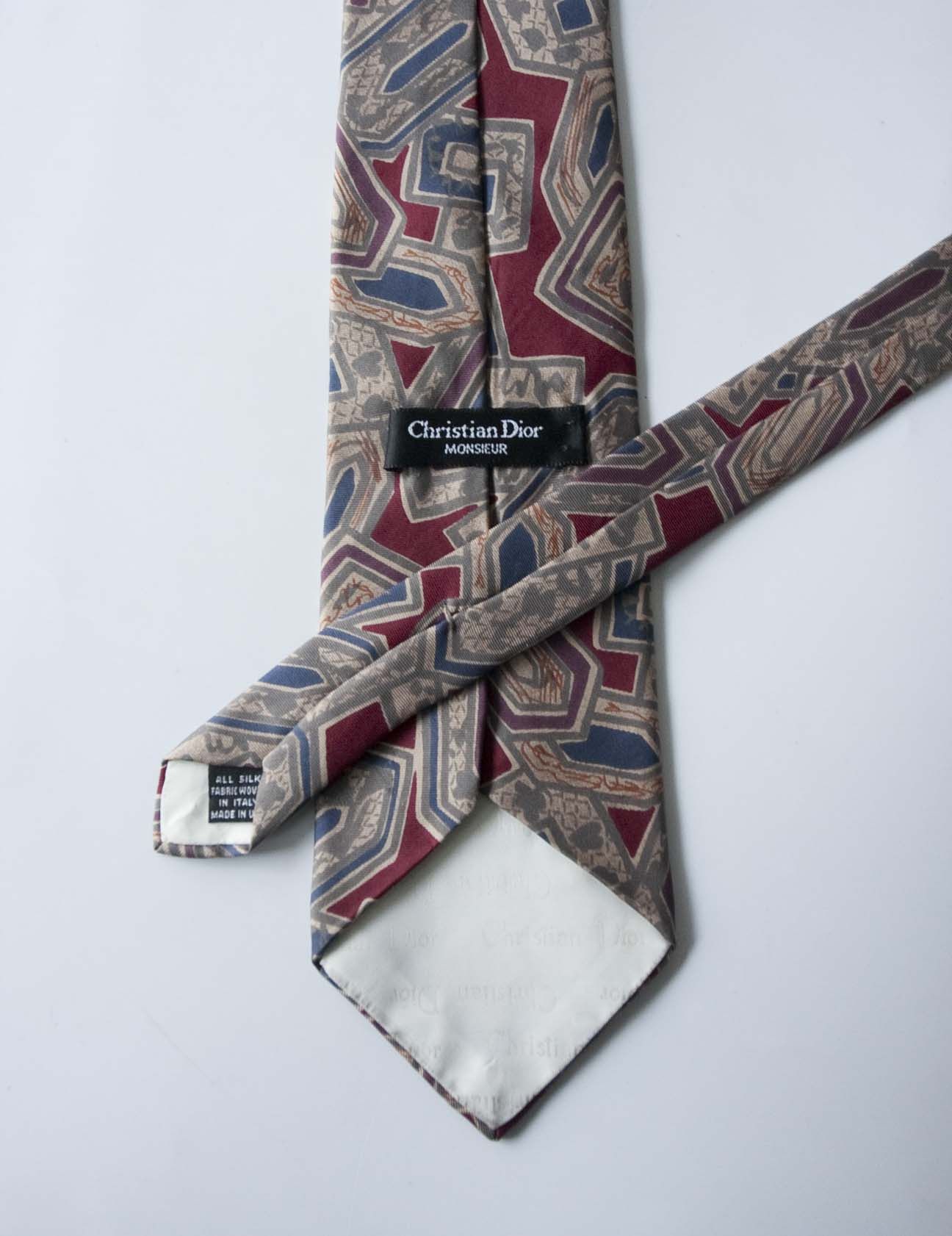 Christian Dior Monsieur × Vintage Christian Dior Monsieur Vintage Tie Made USA Silk Abstract Size ONE SIZE - 3 Thumbnail