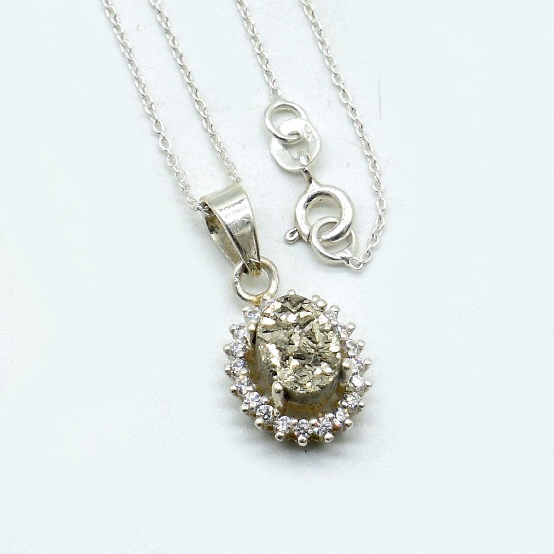 Handmade Pyrite Pendant Necklace: Oval Gemstone, 18 Inch Chain Size ONE SIZE - 2 Thumbnail
