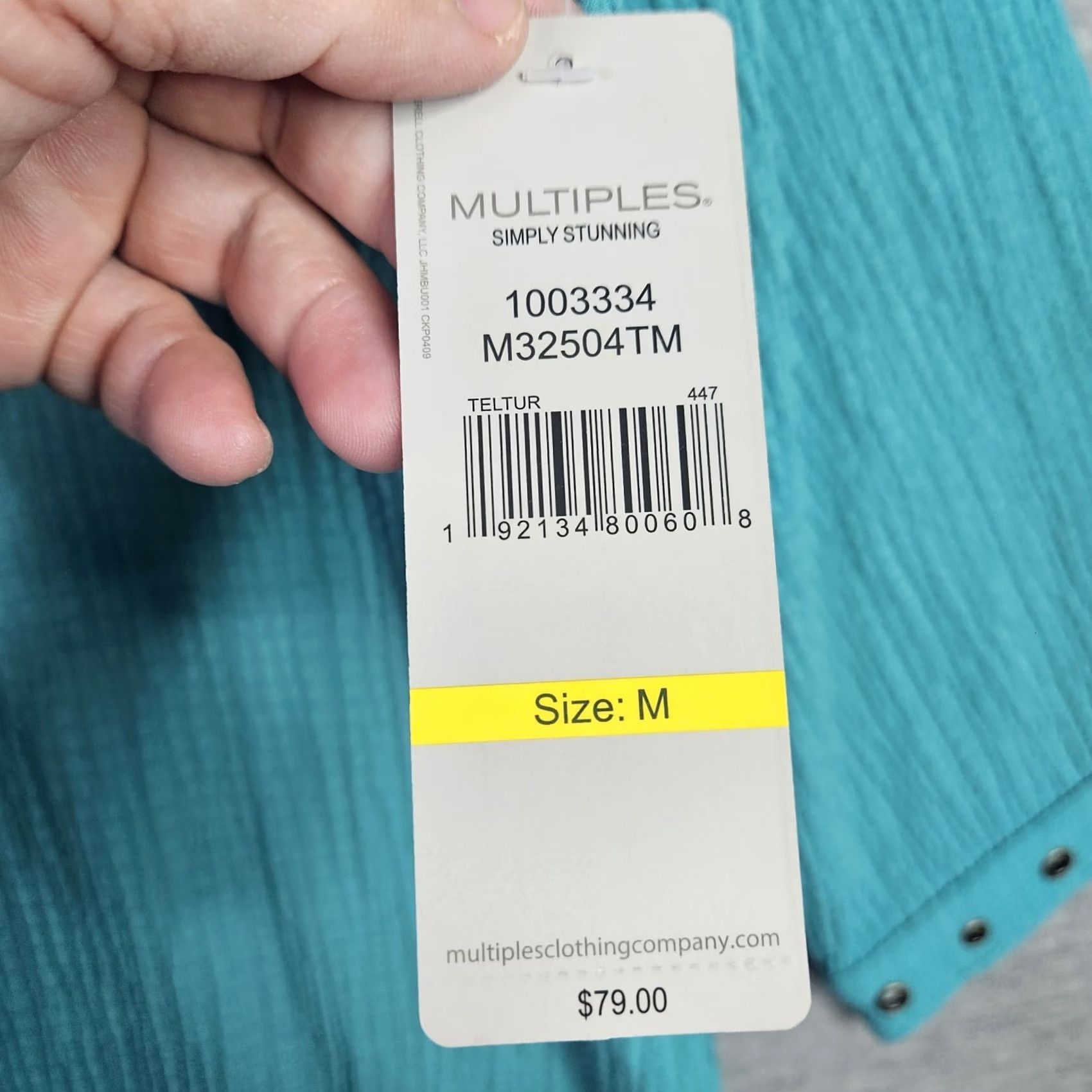 Vintage Multiples Women's Teal Blue 3/4 Sleeve Grommet Embellishments Shirt Sz M New Size M / US 6-8 / IT 42-44 - 7 Thumbnail