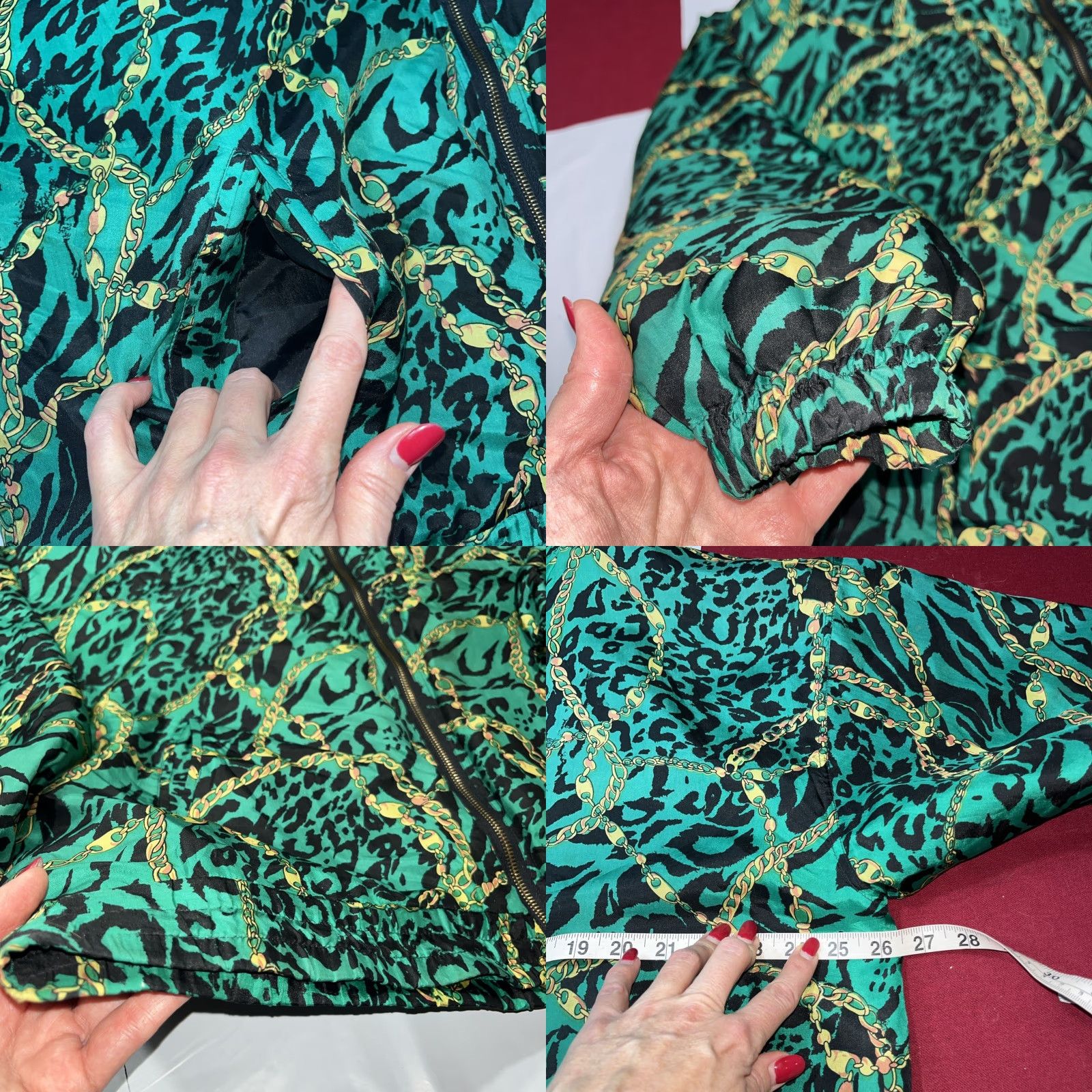 Vintage VINTAGE EVR Jacket Silk BOMBER Windbreaker Women’s XL 90s Leopard Gold Chains Black Green Short Zip Pockets Full Zip Casual Vintage Womens Size XL / US 12-14 / IT 48-50 - 8 Thumbnail