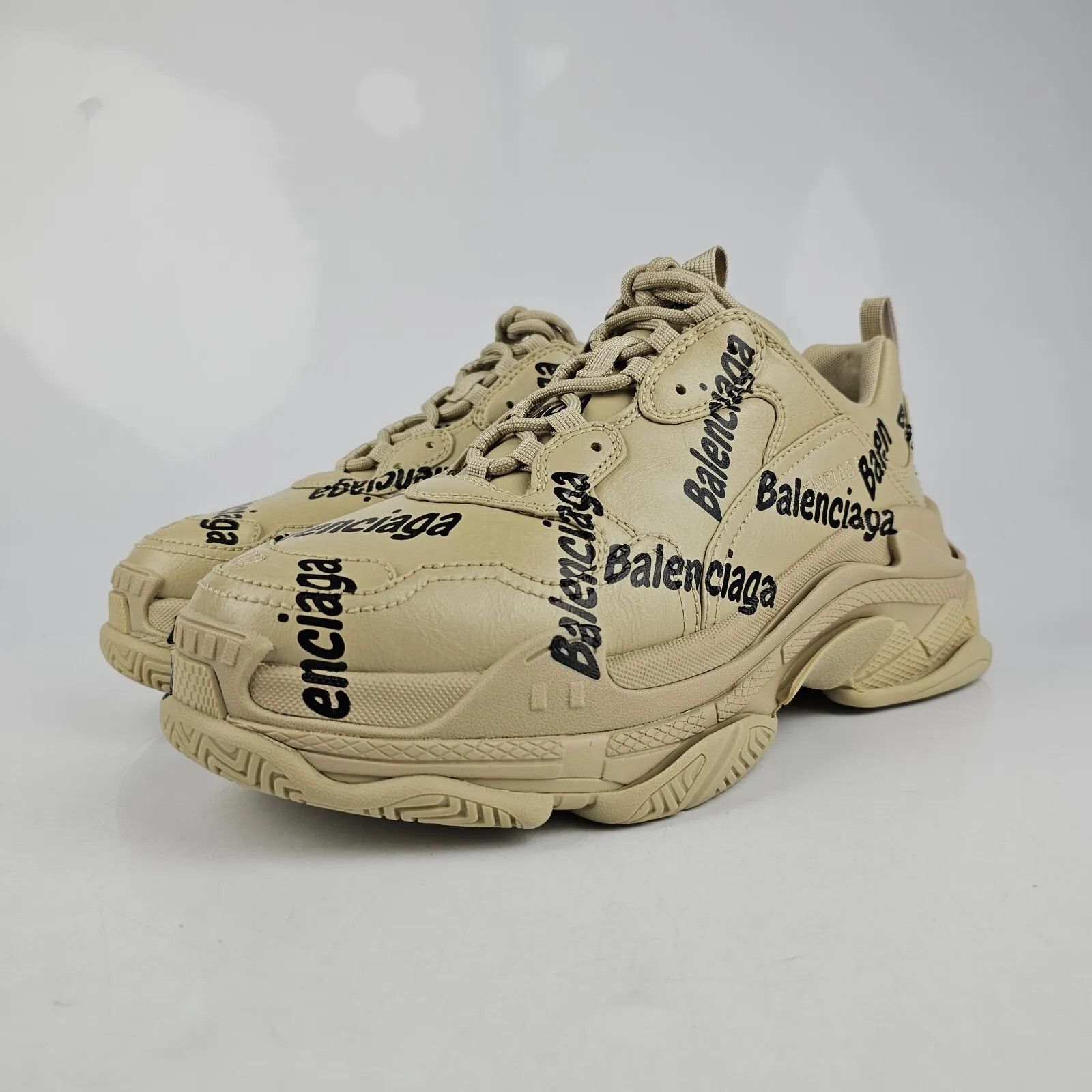 image of Balenciaga Triple S Men's Beige All Over Print Sneakers New (Size 11)
