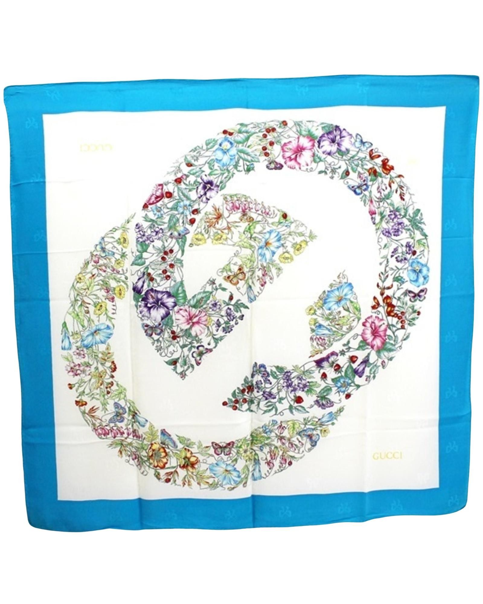 image of Gucci Elegant Blue And White Silk Scarf, Women's