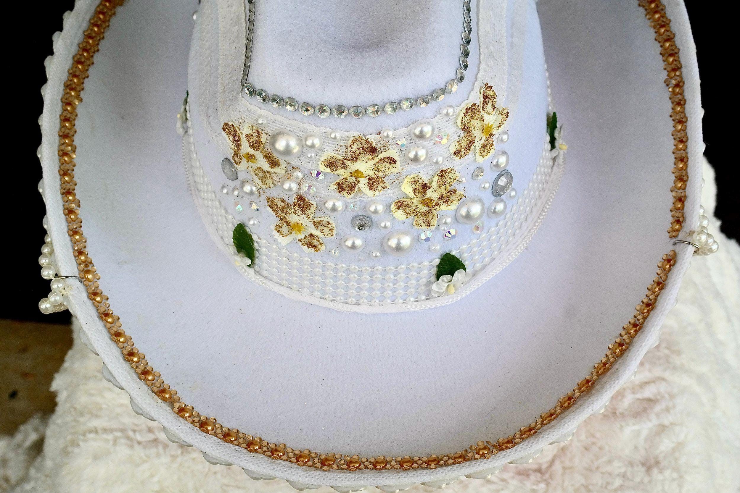 Handmade Flowers & Pearls Cowgirl Hat Size ONE SIZE - 7 Thumbnail