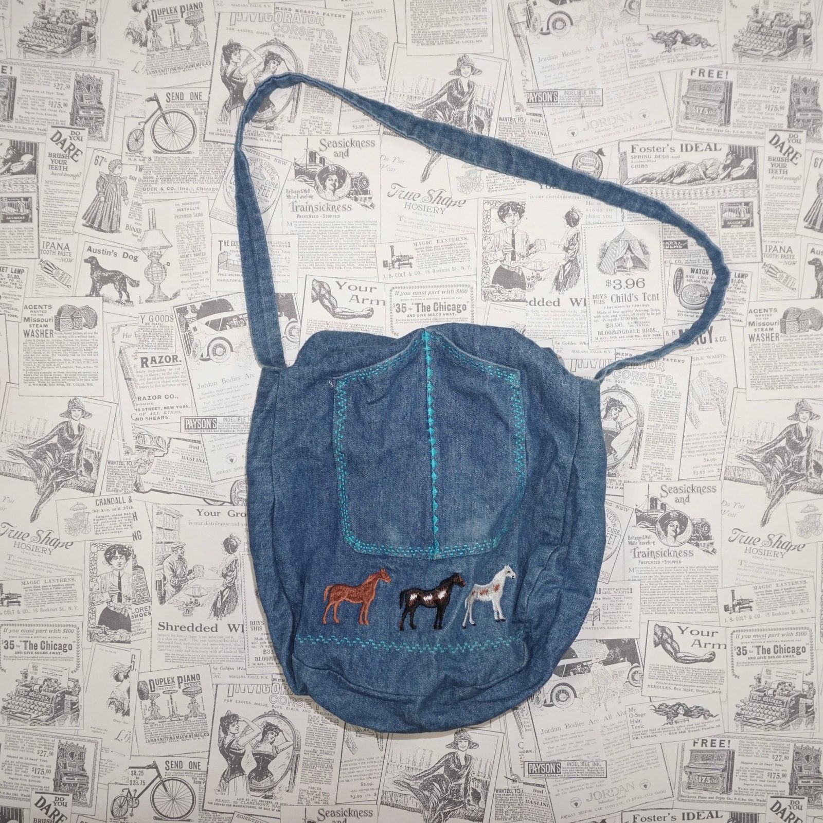 Vintage Vintage Y2K Denim embroider boot skull horse 1990s purse bag Size ONE SIZE - 1 Thumbnail