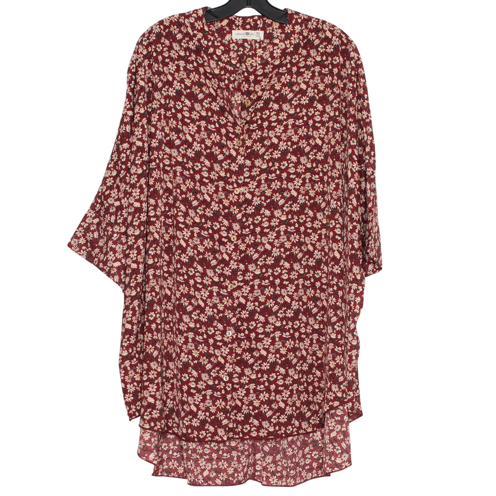 Other NWT Natural Life Tunic Top Oversized Button Up Red Floral OS Size ONE SIZE - 2 Thumbnail
