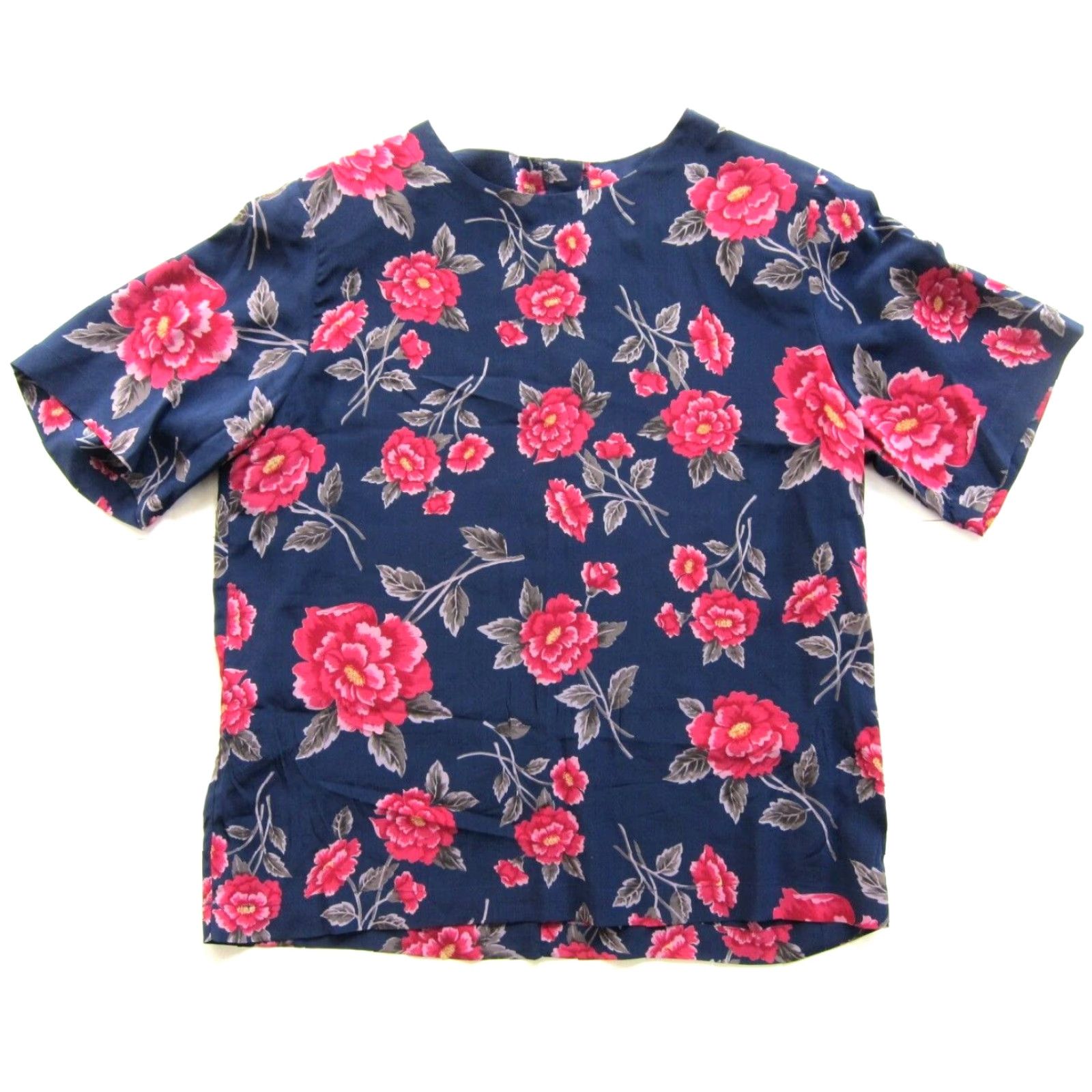 Vintage VINTAGE Essential Elements Blouse Shirt Womens M-L Pink Silk Floral Short Sleeve Rounded Neck Blouse 100% Silk Rose Pattern Vintage Size M / US 6-8 / IT 42-44 - 2 Thumbnail