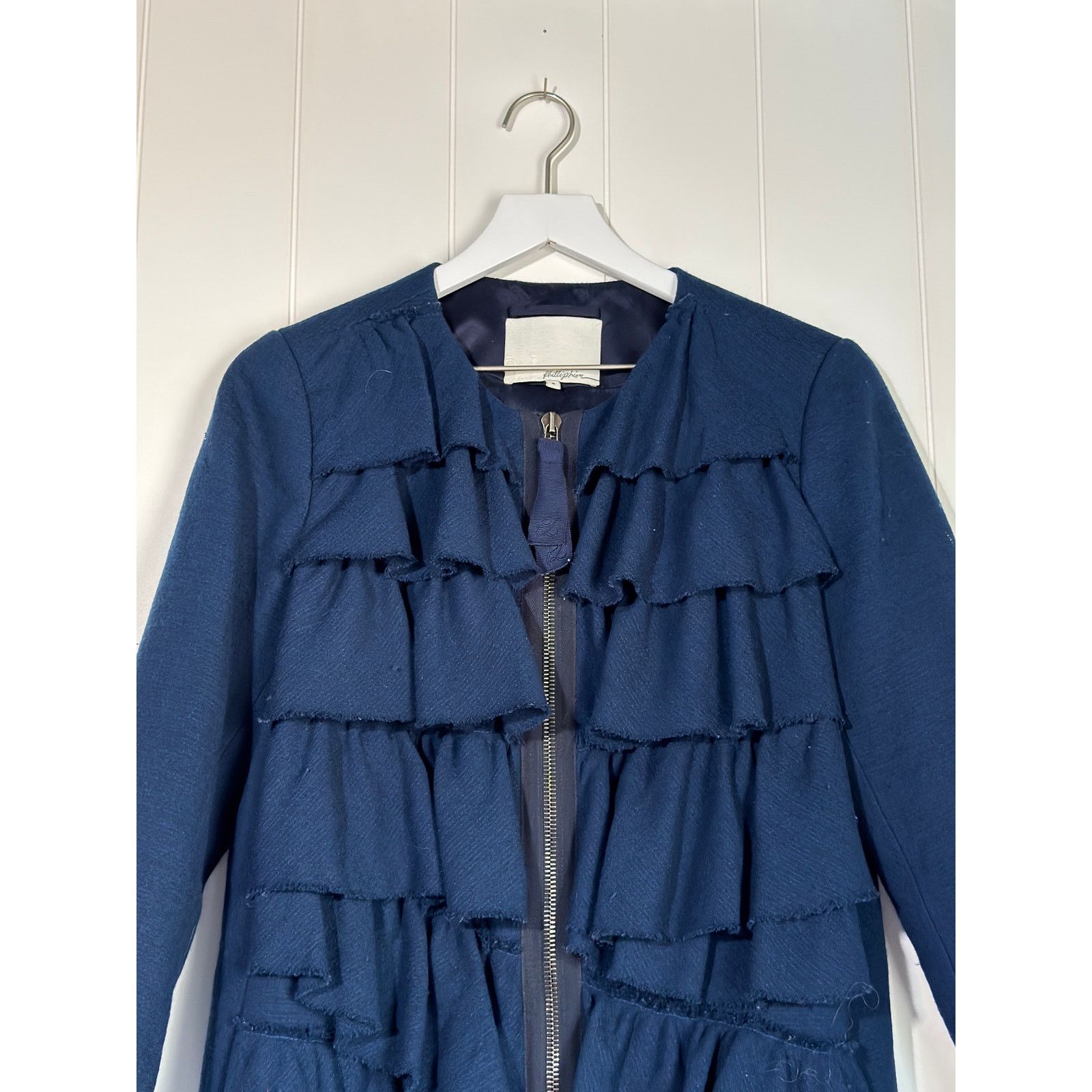 3.1 Phillip Lim Phillip Lim Blue Wool Silk Ruffle Coat Dress Outerwear Med Size M / US 6-8 / IT 42-44 - 4 Thumbnail