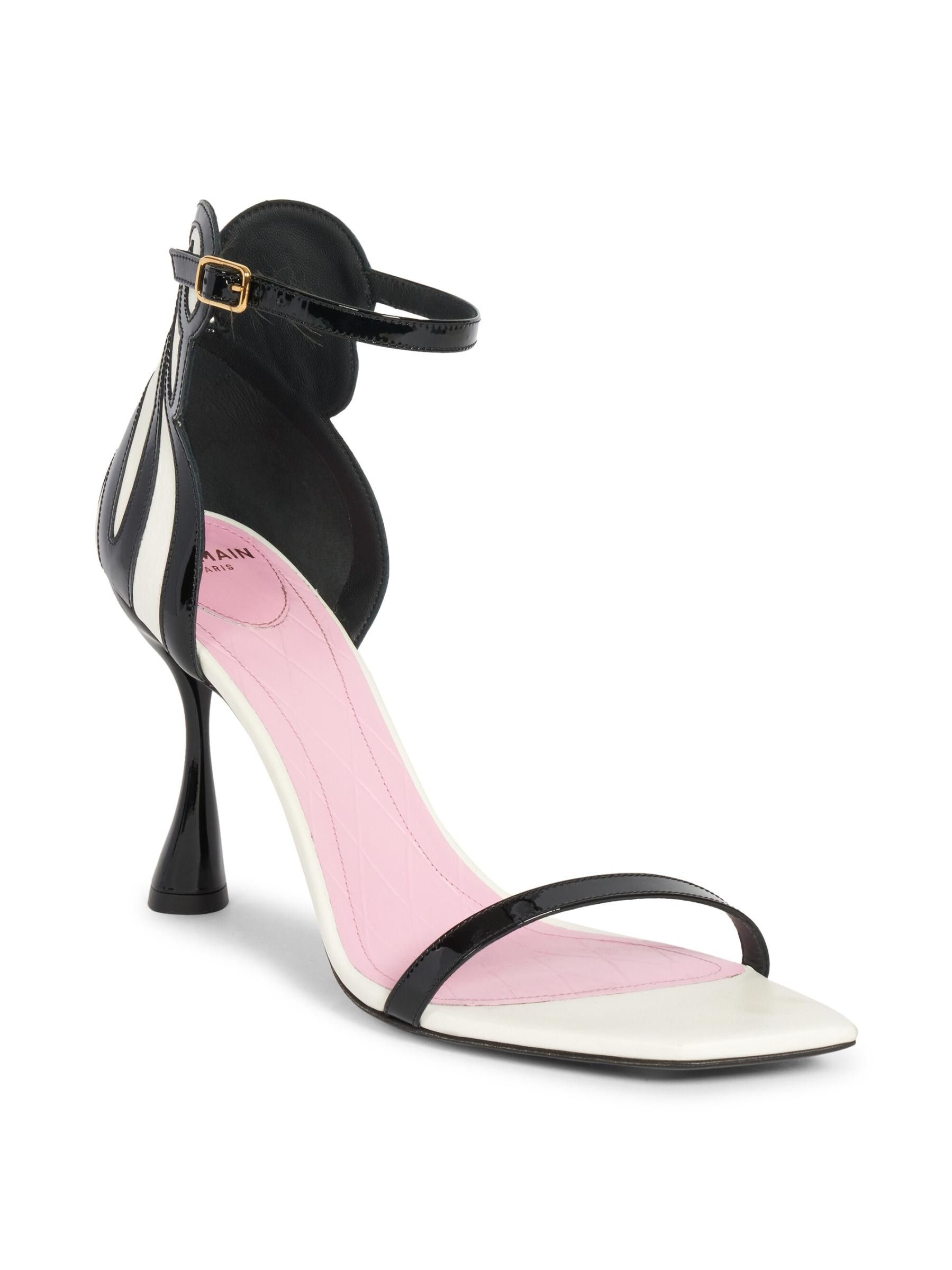 Balmain o1s1wg110925 Eden 95mm Patent Leather Sandals in Black/White Size US 9 / IT 39 - 4 Thumbnail