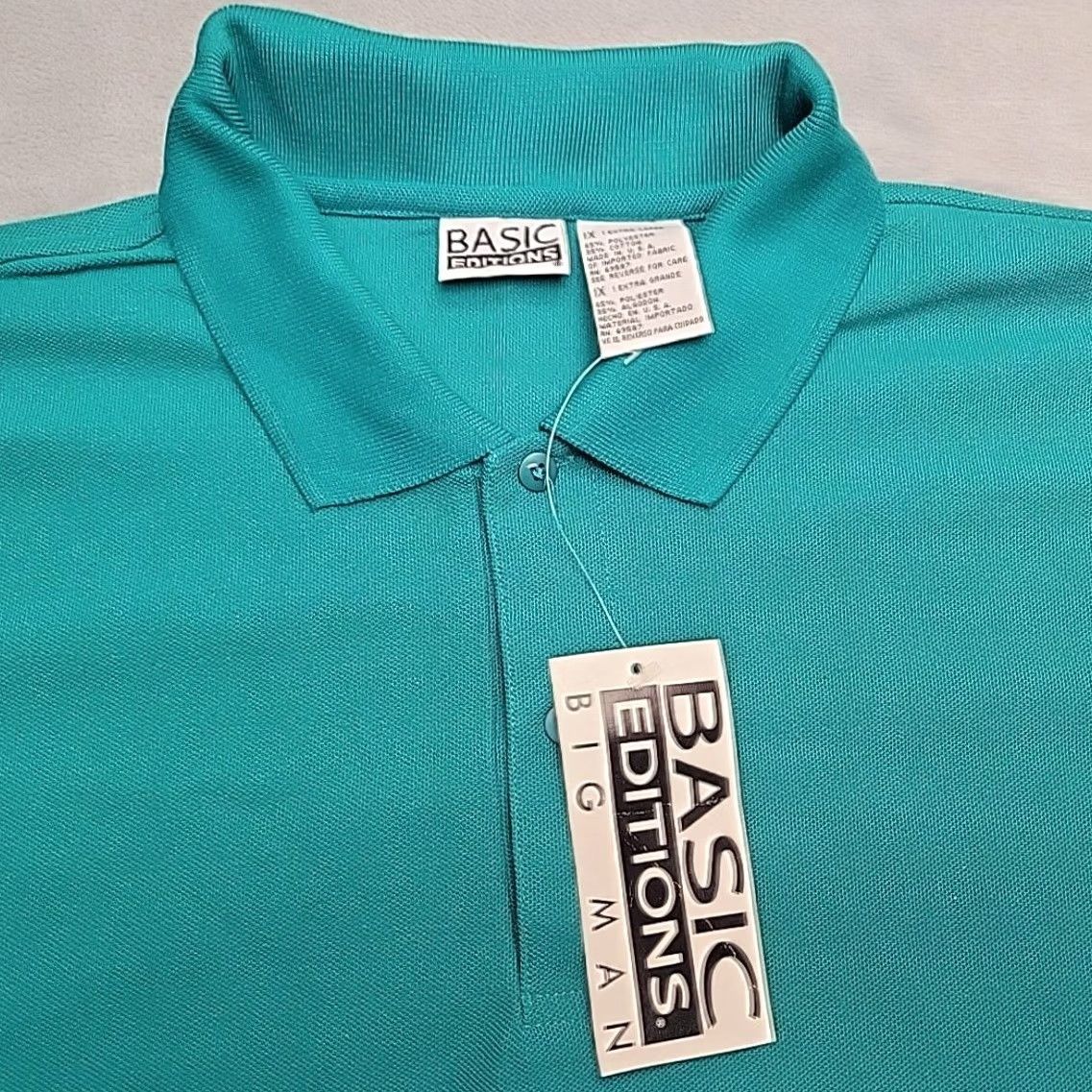 Basic Editions VTG Basic Edition Shirt Mens 1X Green Cotton Blend Retro Golf Casual Made in USA Polo Short Sleeve Cotton Blend Mens 1X Green VTG Casual Golf"} Size US XL / EU 56 / 4 - 2 Thumbnail