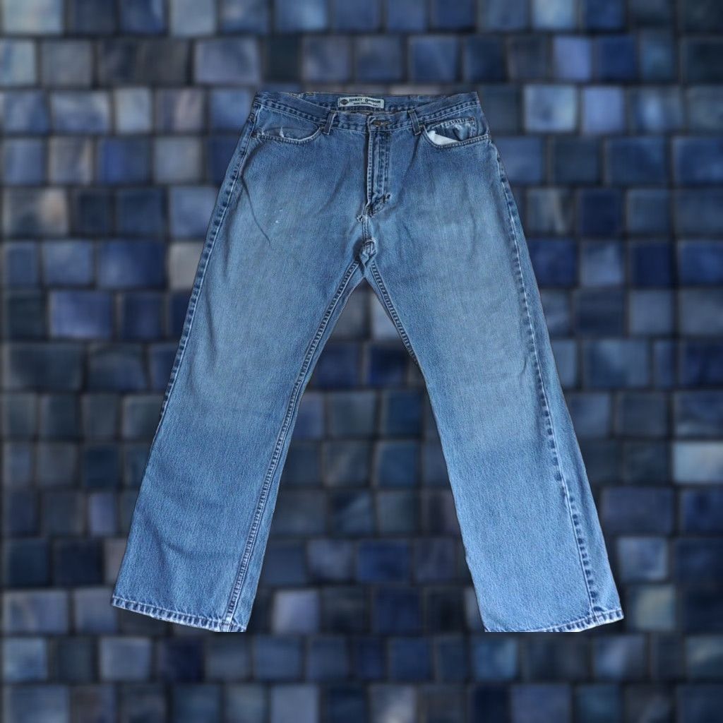 Harley Davidson VINTAGE Harley Davidson Jeans - Denim, 2000s, Grunge Distressed Blue 36x30 Adult Mens Regular Subculture Casual Clothing Size US 36 / EU 52 - 1 Thumbnail