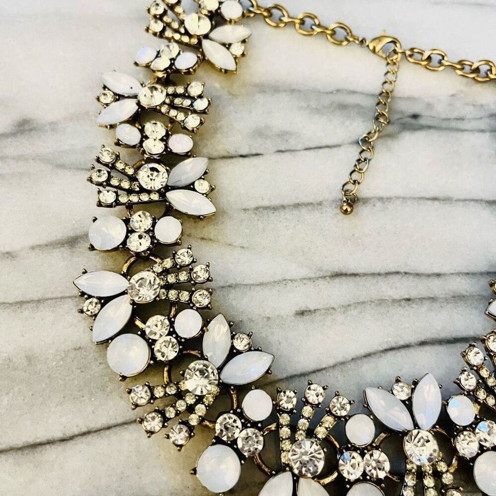 Jewelry Faux Moonstone Statement Necklace Crystal Bib Glam Size ONE SIZE - 3 Thumbnail