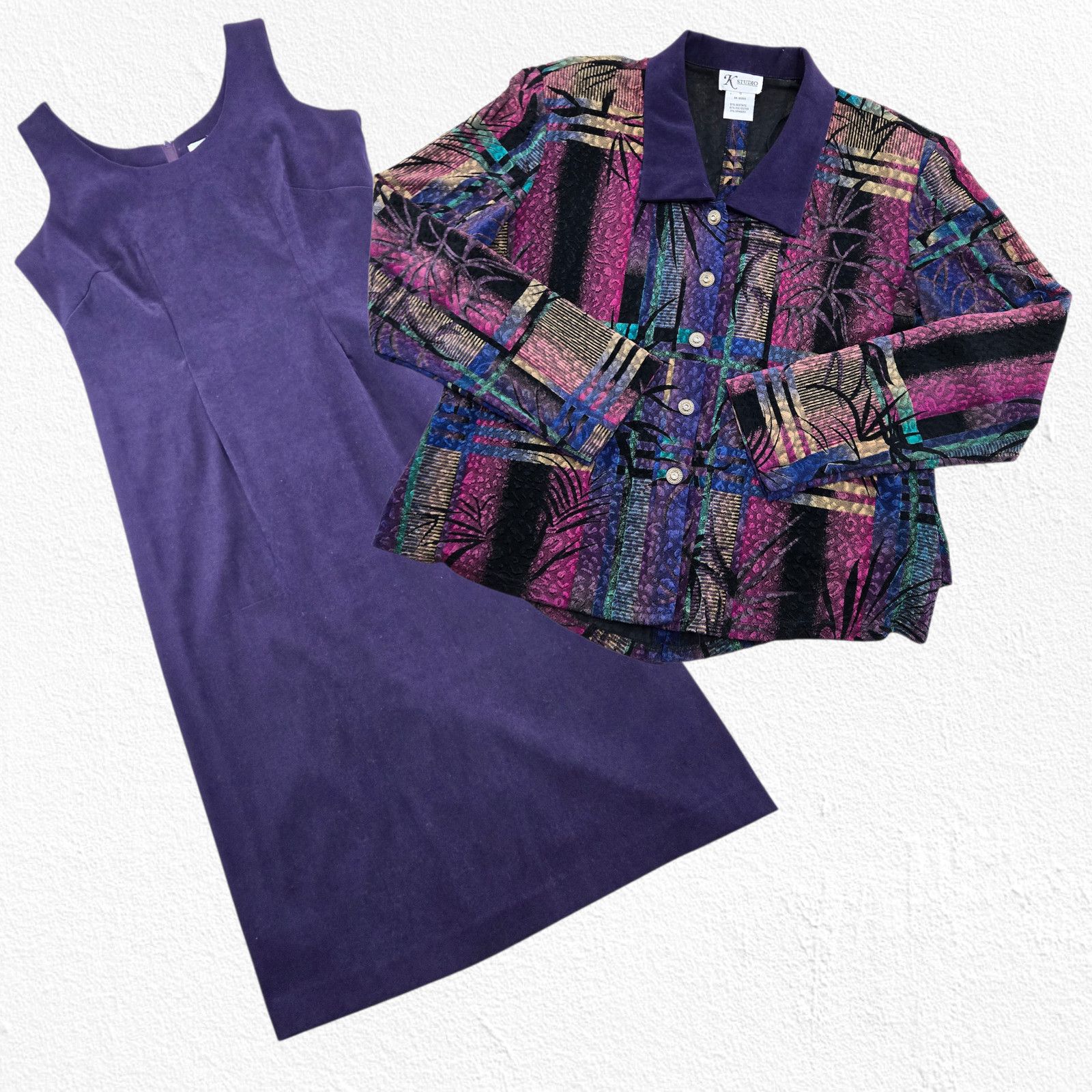 Vintage Vintage Purple Jacquard Dress Set Jacket Set Size 12 Size XL / US 12-14 / IT 48-50 - 3 Thumbnail