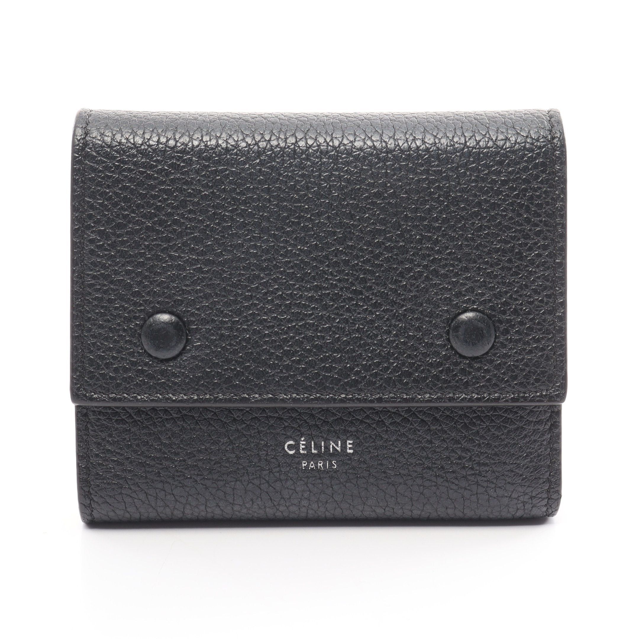image of Celine Small Folded Multifunction Trifold Wallet Leather Black, Women's