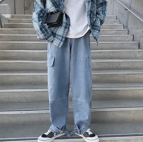 Jean Light Blue Cargo jeans Wide Leg Denim Loose Straight Baggy Size US 34 / EU 50 - 4 Thumbnail