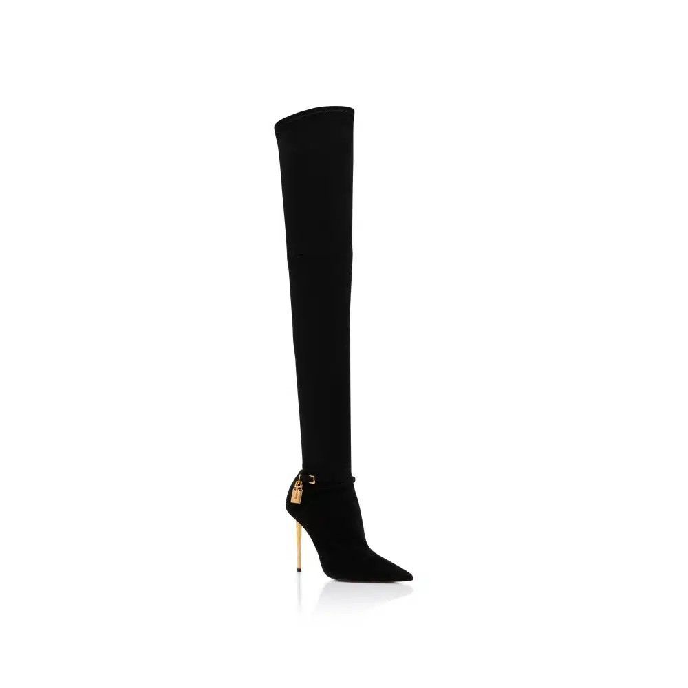 Tom Ford o1loc1c1124 W3106T Hi Heel Overknee Suede Boots in Black Size US 8 / IT 38 - 2 Thumbnail