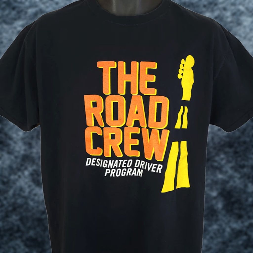 Fruit Of The Loom VINTAGE The Road Crew T Shirt Mens Size Large Black Y2K Designated Driver Roadie Shirt Mens Large Black Rock Music Size US L / EU 52-54 / 3 - 1 Thumbnail