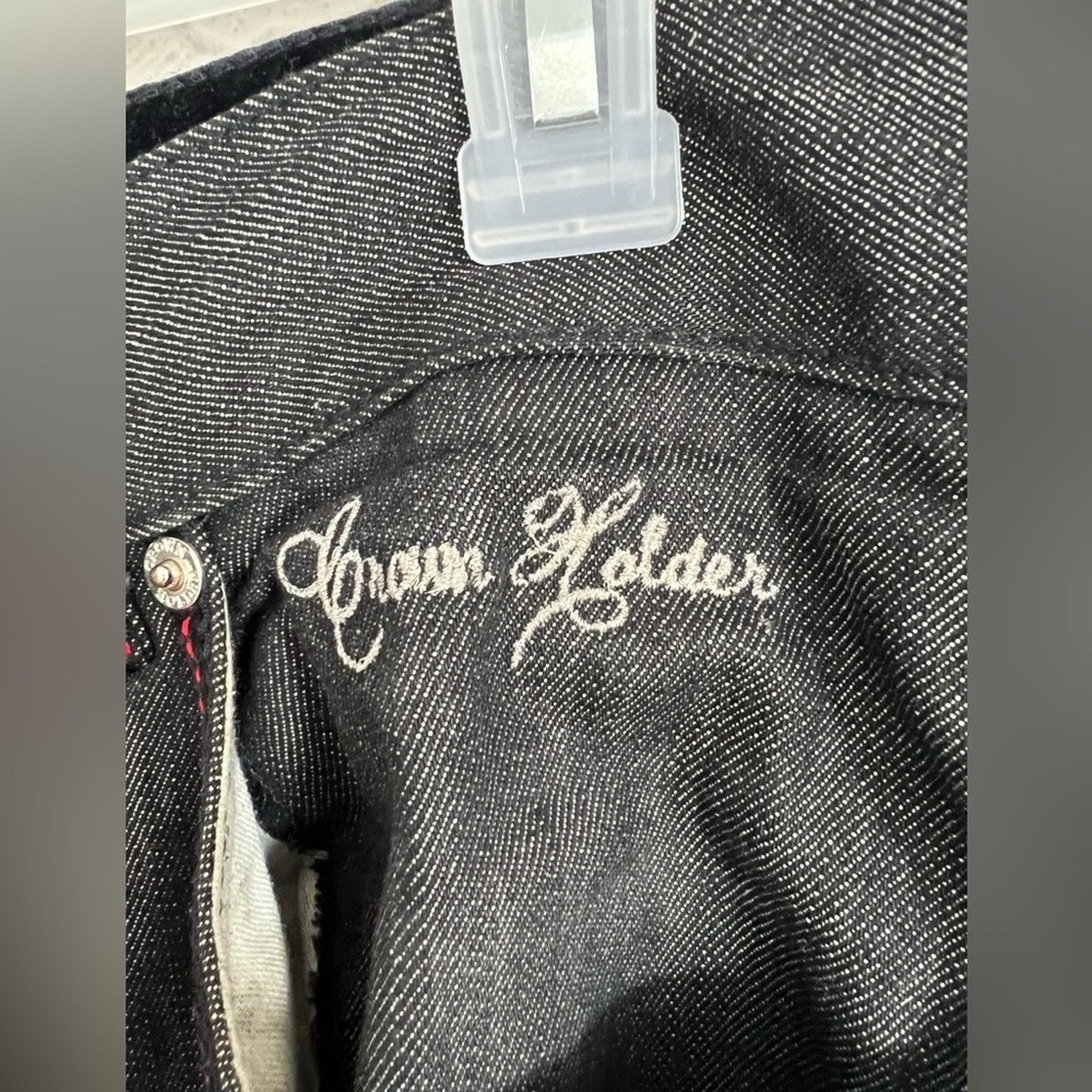 Vintage Crown Holder Jeans Men 36x34 Black Wide Leg Embroidered Y2K Size US 36 / EU 52 - 6 Thumbnail