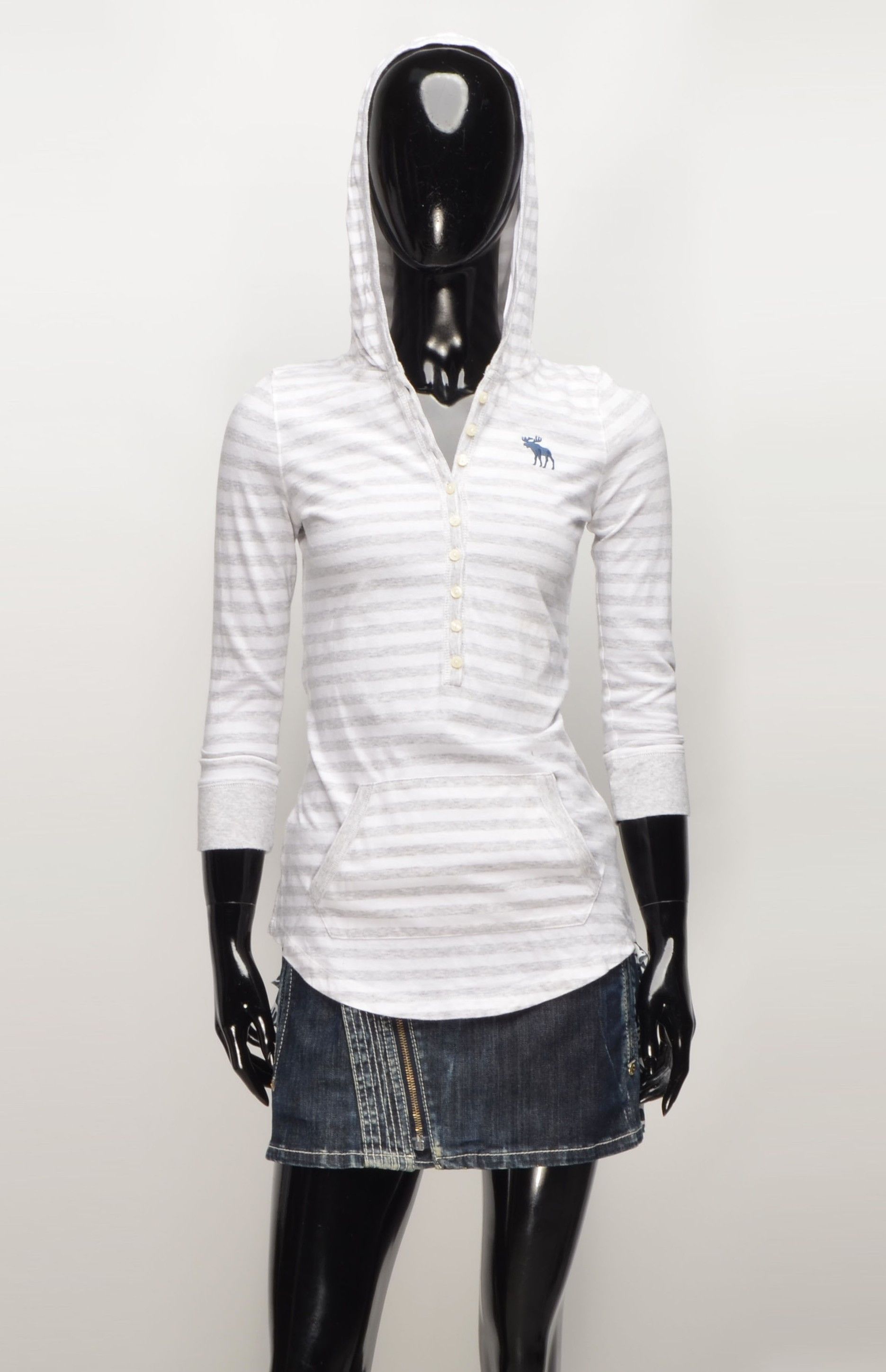 Abercrombie & Fitch Vintage Abercrombie & Fitch Y2K Hooded Striped Baby Doll Top Size XS / US 0-2 / IT 36-38 - 1 Thumbnail