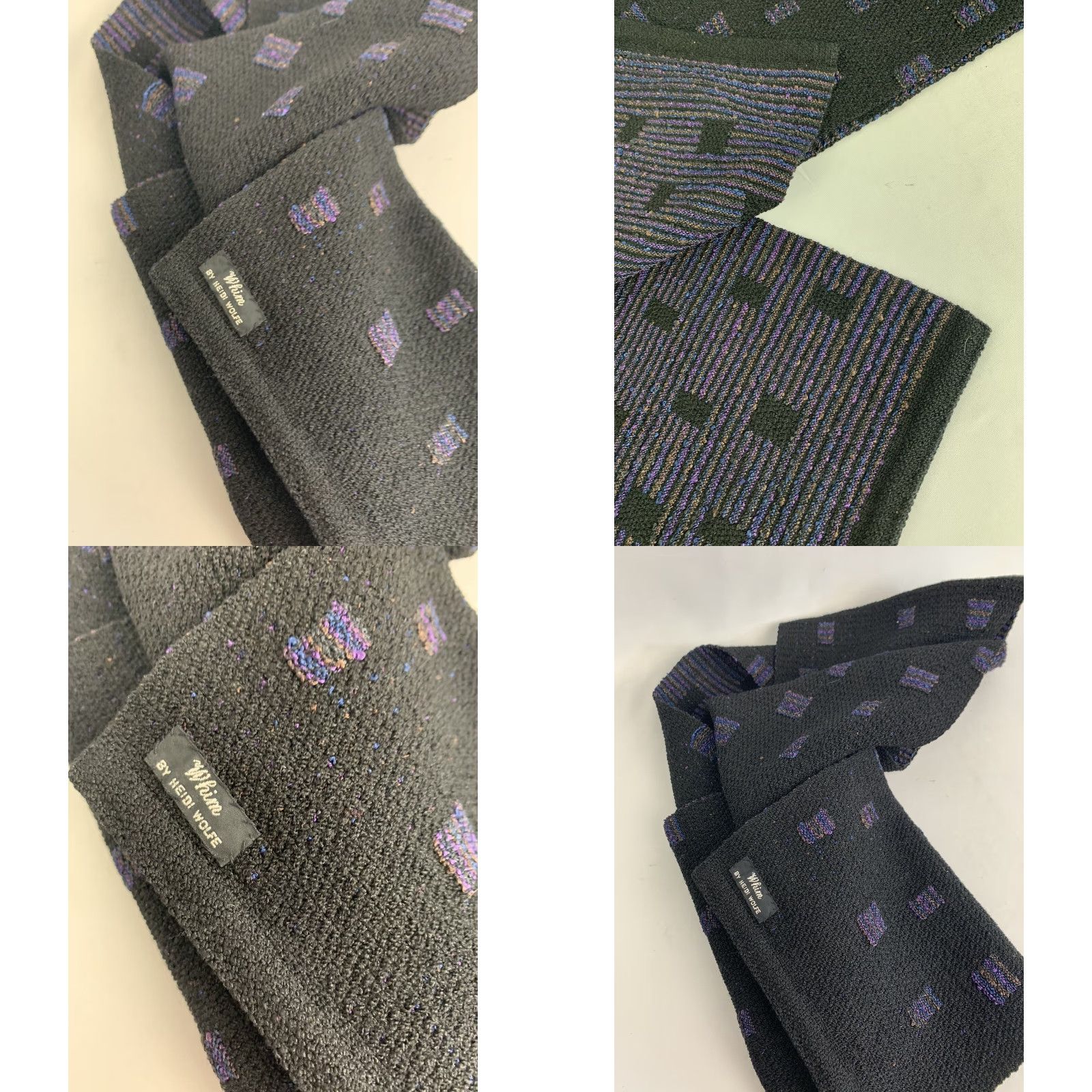 Vintage VINTAGE Whim by Heidi Wolfe Knit Scarf Reversible Geometric Print Purple Black 7.5 x 64" L Womens Size ONE SIZE - 8 Thumbnail