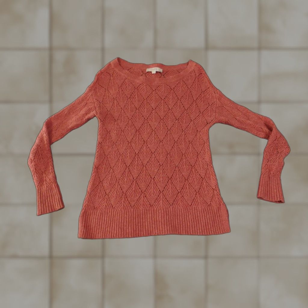 Loft LOFT Womens Small Rust Red Long Sleeve Knit Pullover Diamond Pattern Sweater Crew Neck Pullover Regular Fit Casual Size S / US 4 / IT 40 - 1 Thumbnail