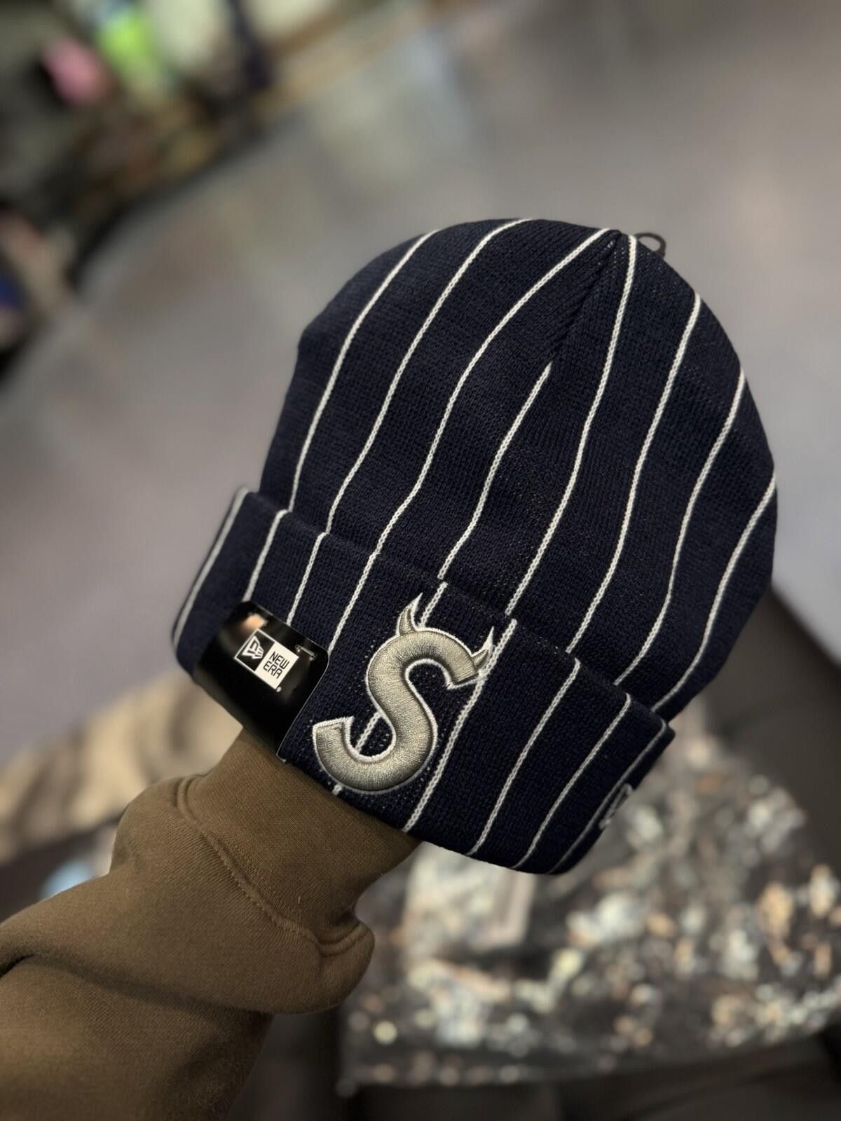 Supreme Supreme New Era Devil S Logo Beanie - Blue Stripe- Brand New Size ONE SIZE - 1 Thumbnail