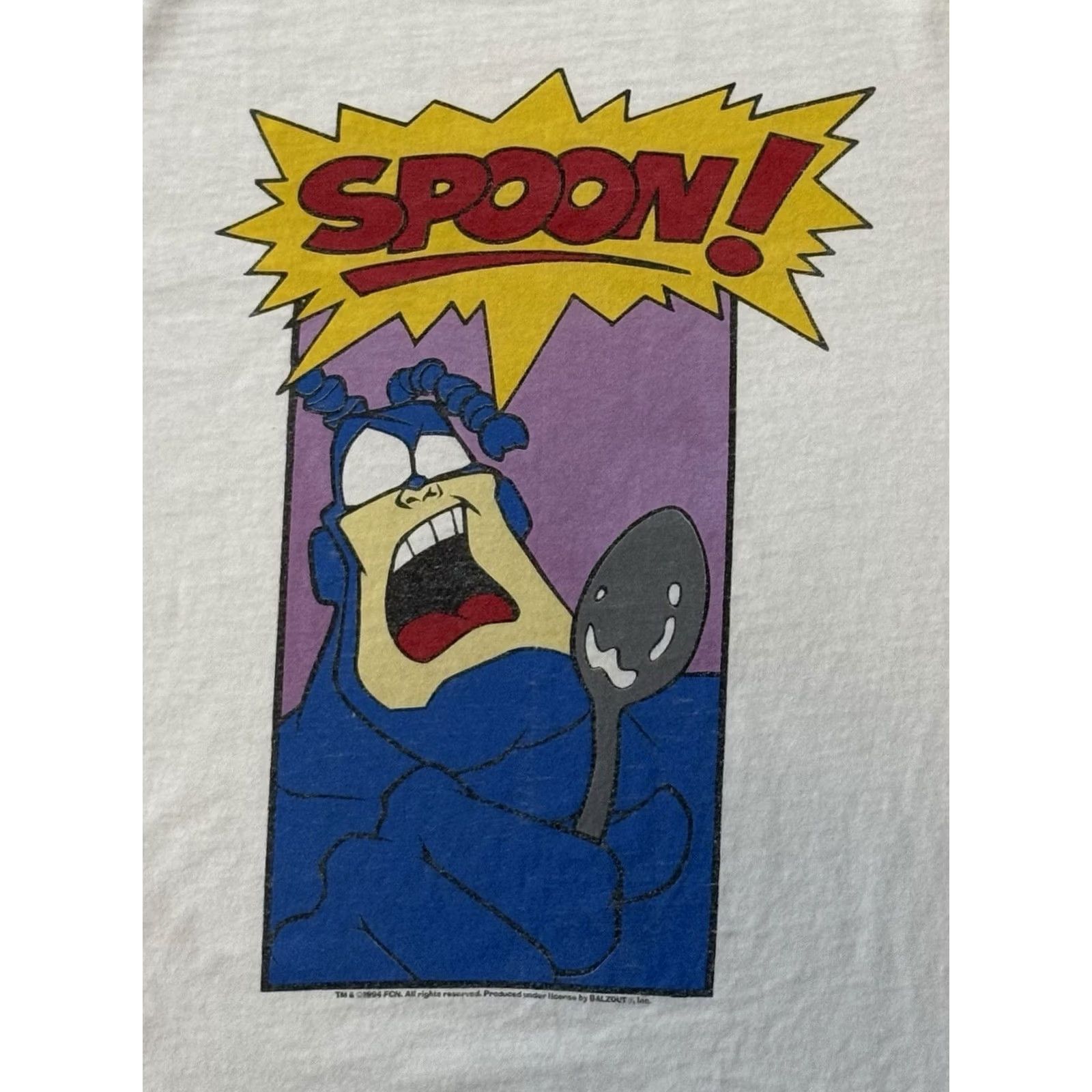 Vintage VINTAGE The Tick Spoon! Promo Shirt XL Men White 90s Graphic Print Crew Neck Short Sleeve Cotton All Sport Size US XL / EU 56 / 4 - 3 Thumbnail