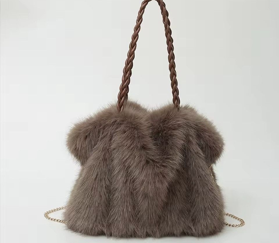 Other Faux Fur Large Plush Brown Shoulder Fluffy Designer Bag Size ONE SIZE - 6 Thumbnail