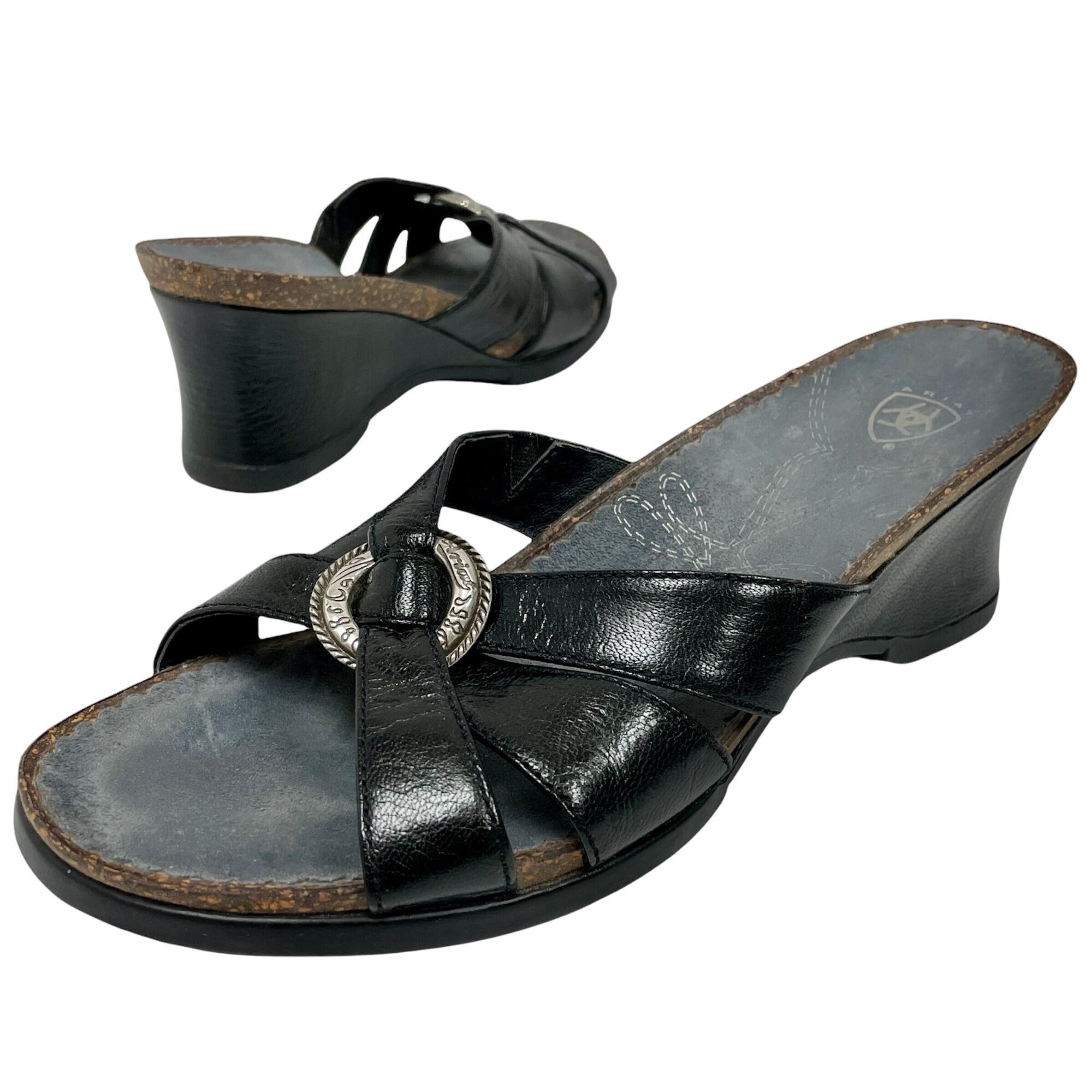 Ariat Ariat 20902 Black Leather Cowgirl Sandals Western Wedge Shoe Size US 8 / IT 38 - 3 Thumbnail