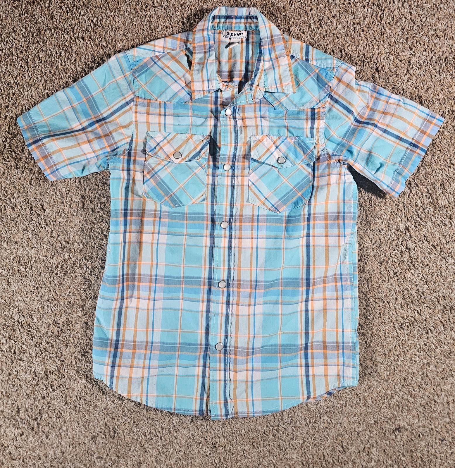 Old Navy Old Navy Blue Button Up Short Sleeve Boy L Pearl Snap Pocket Size US L / EU 52-54 / 3 - 1 Thumbnail