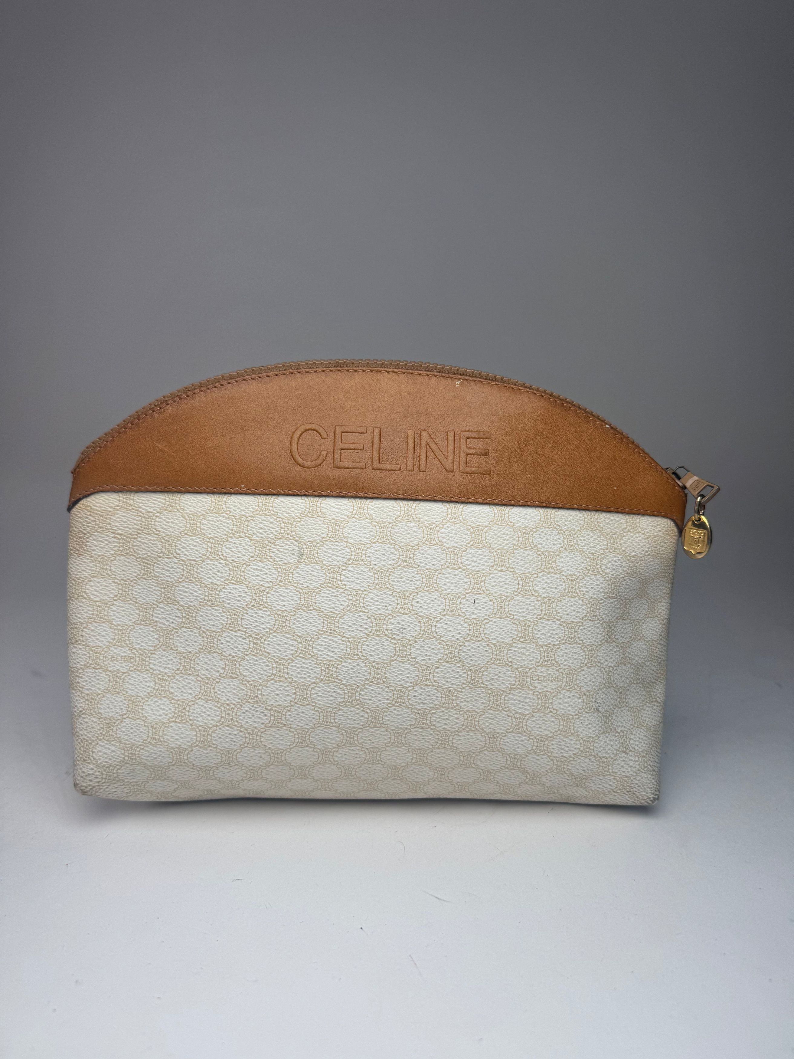 Celine Vintage Paris Monogram Leather Clutch White brown Size ONE SIZE - 1 Thumbnail