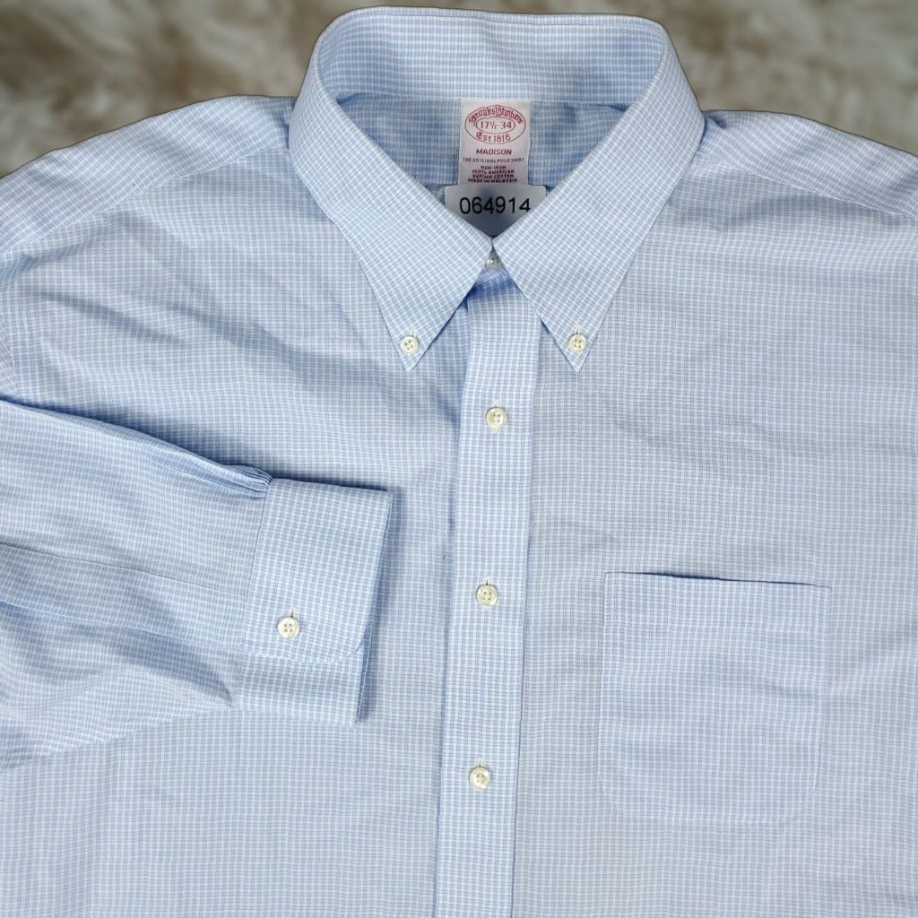 Brooks Brothers Brooks Brothers Shirt Mens 17.5 Blue Plaid Madison Dress Button Up Long Sleeve Size 46R - 1 Thumbnail
