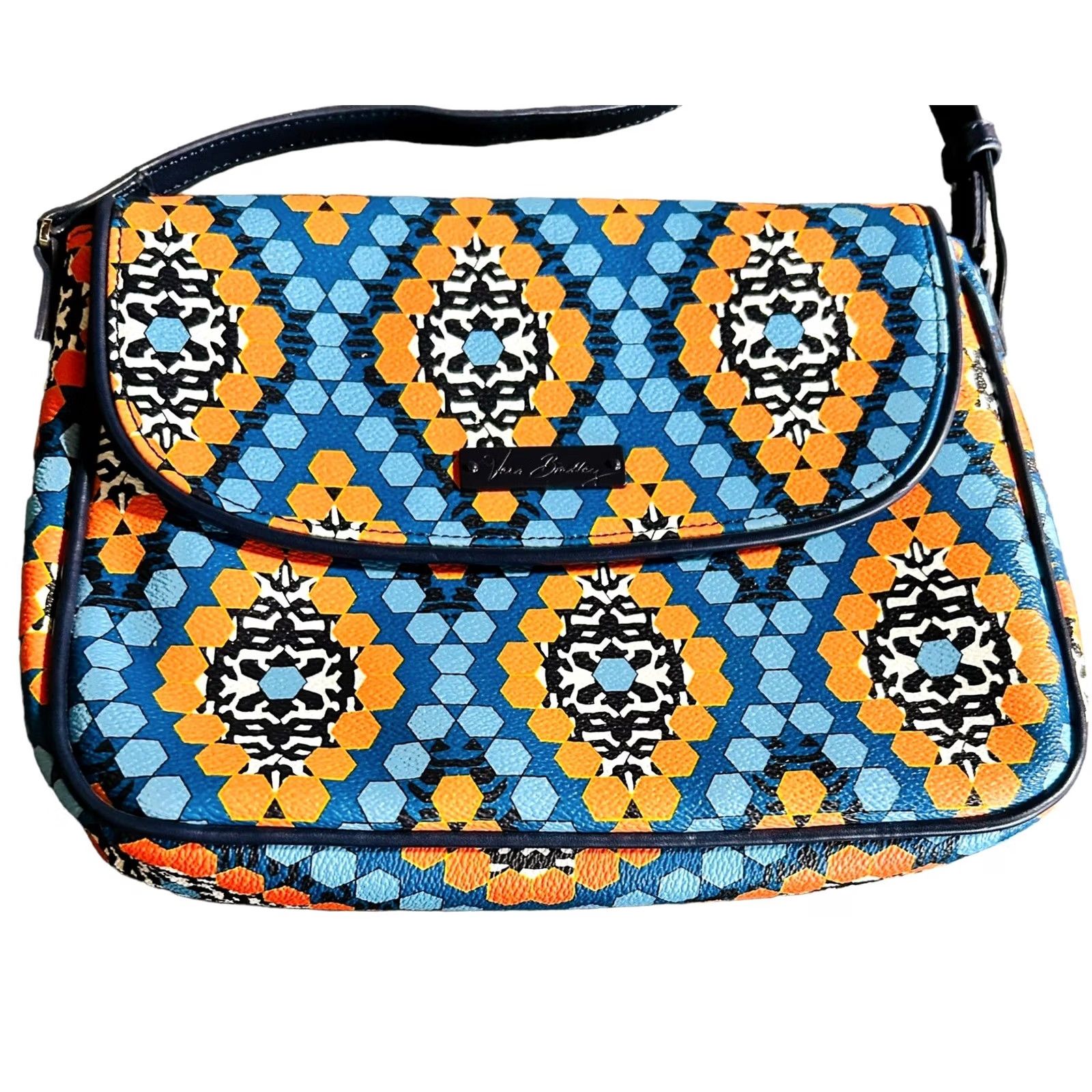 Vintage Vera Bradley Crossbody Wallet Wristlet Purse Beads Marakeesh Blue Orange Paisley Womens Handbag Medium 15in Strap Size ONE SIZE - 3 Thumbnail