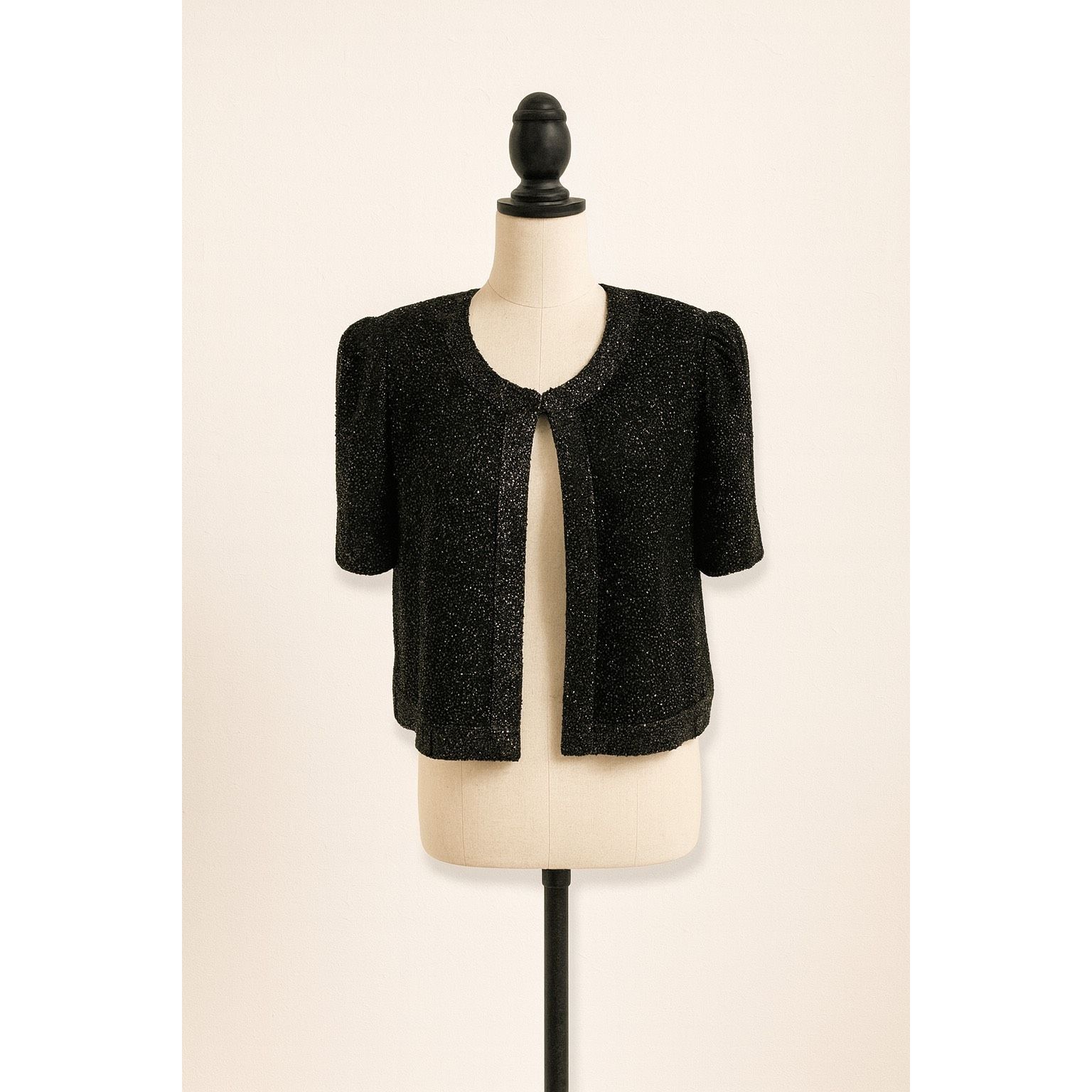 Other Stenay Vintage Black Silk Beaded Blouse | Open Front | Short Size L / US 10 / IT 46 - 1 Thumbnail