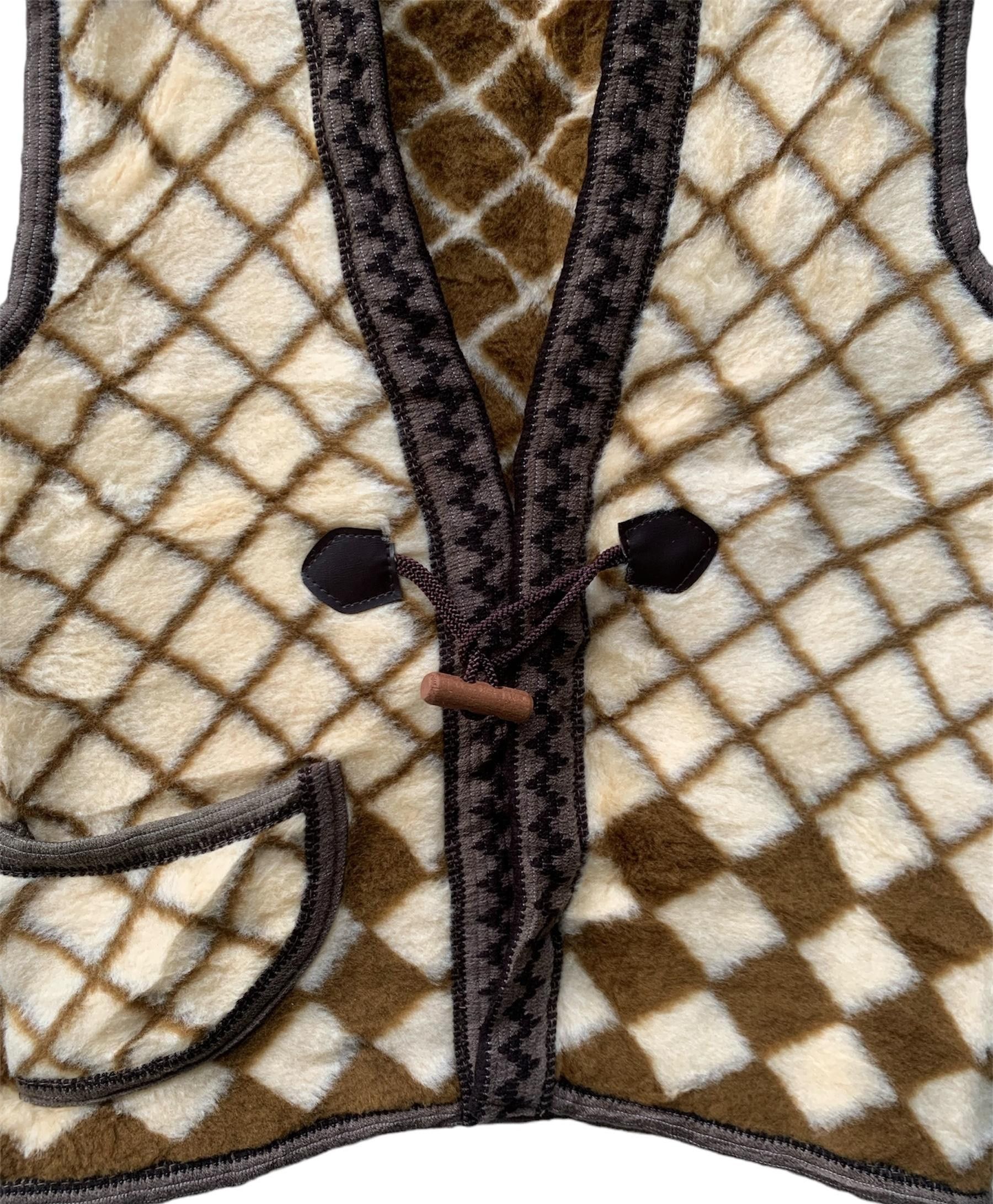 Designer × Japanese Brand Vintage Traditional Patchwork Sherpa Fur Vest Size 40R - 9 Thumbnail