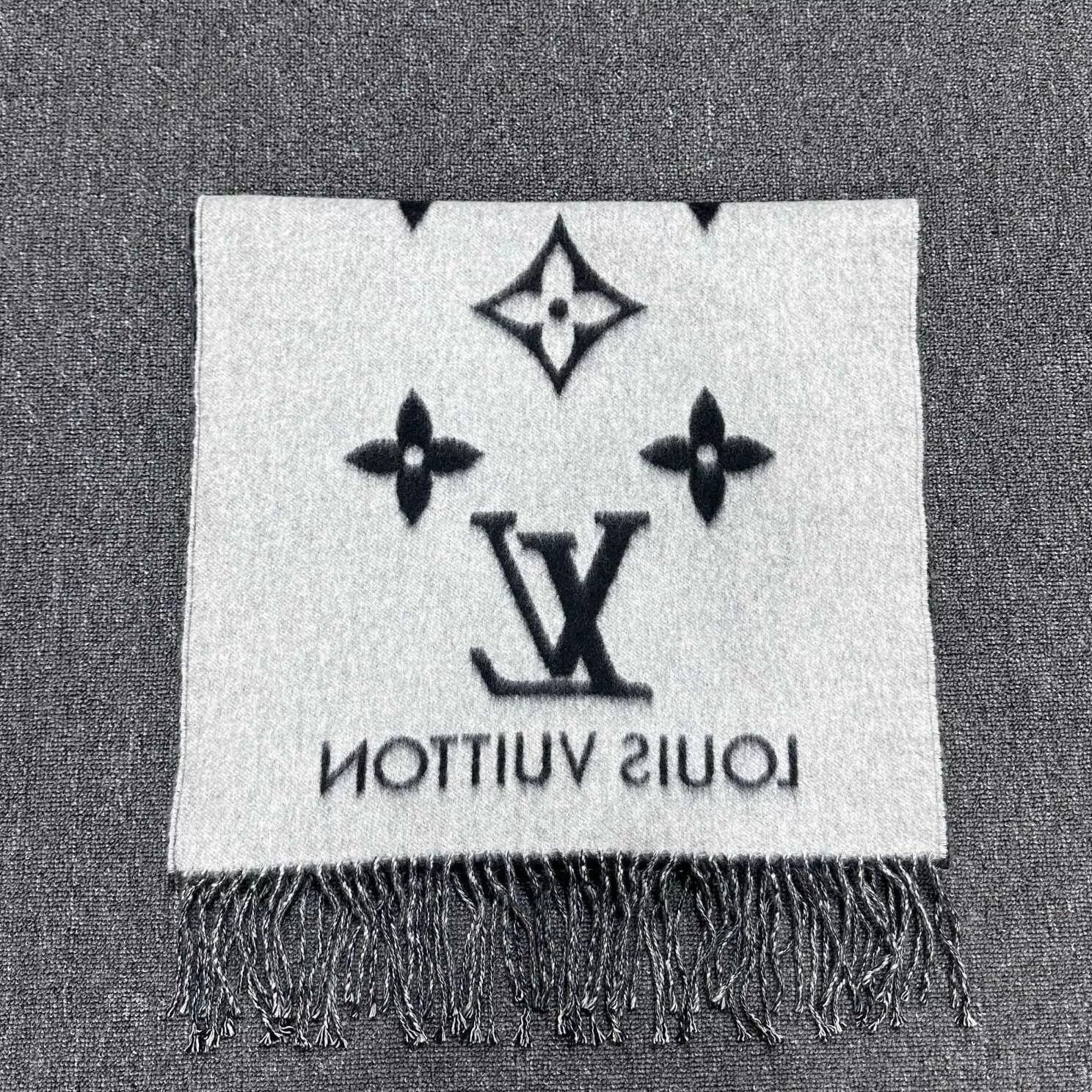 Louis Vuitton LV Black & Gray Cashmere Scarf Size ONE SIZE - 2 Thumbnail