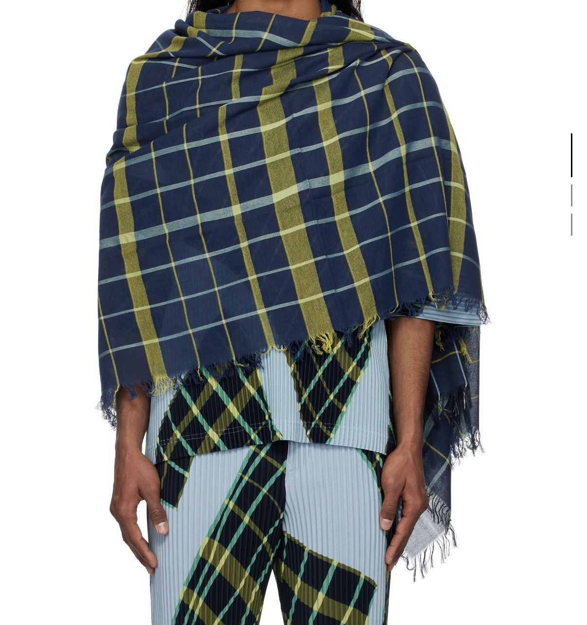 Homme Plisse Issey Miyake Issey Miyake Navy & Green Plaid Stole Scarf Size ONE SIZE - 1 Thumbnail