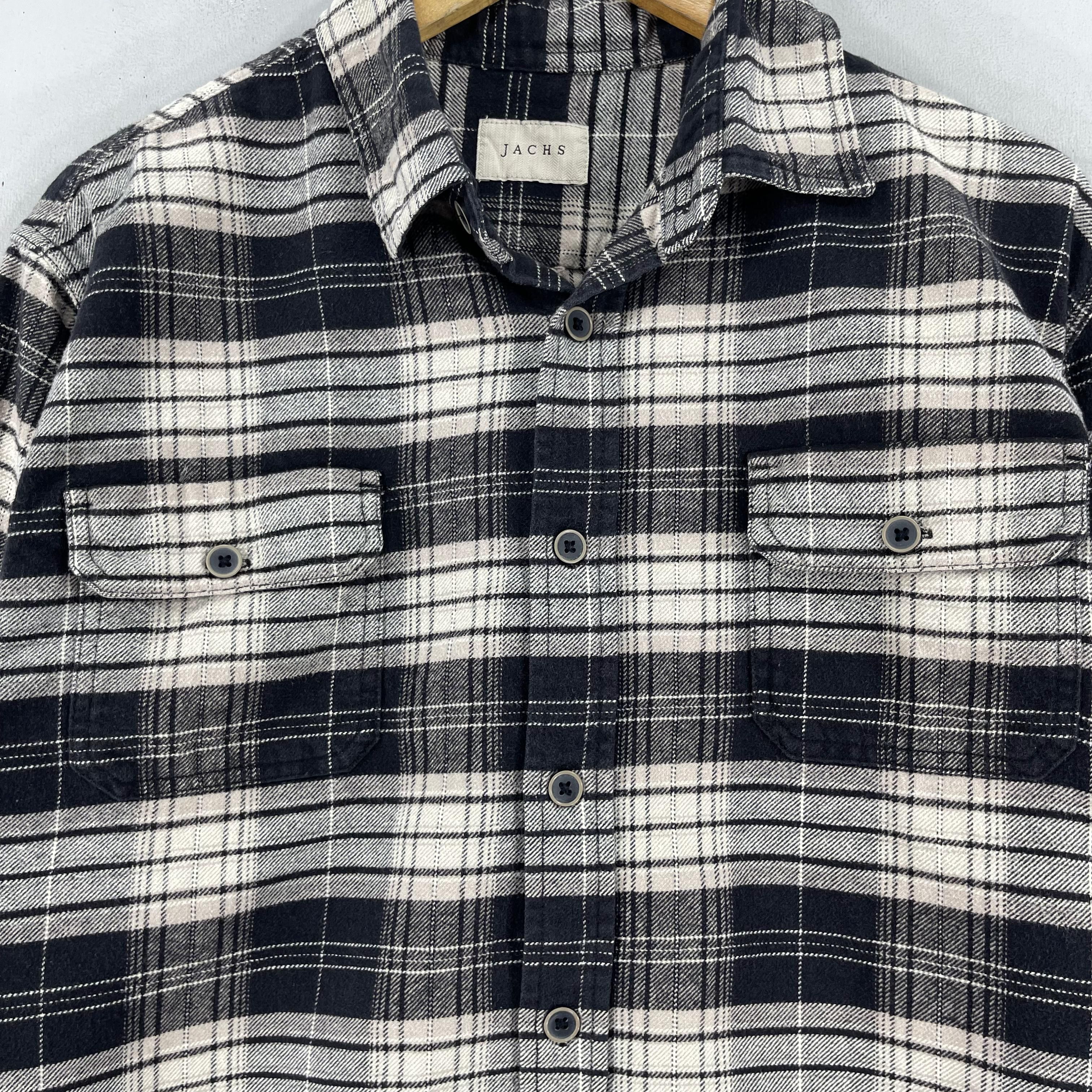Flannel × Vintage Vintage JACHS Checkered Tartan Black/Gray Flannel Shirt Size US L / EU 52-54 / 3 - 2 Thumbnail
