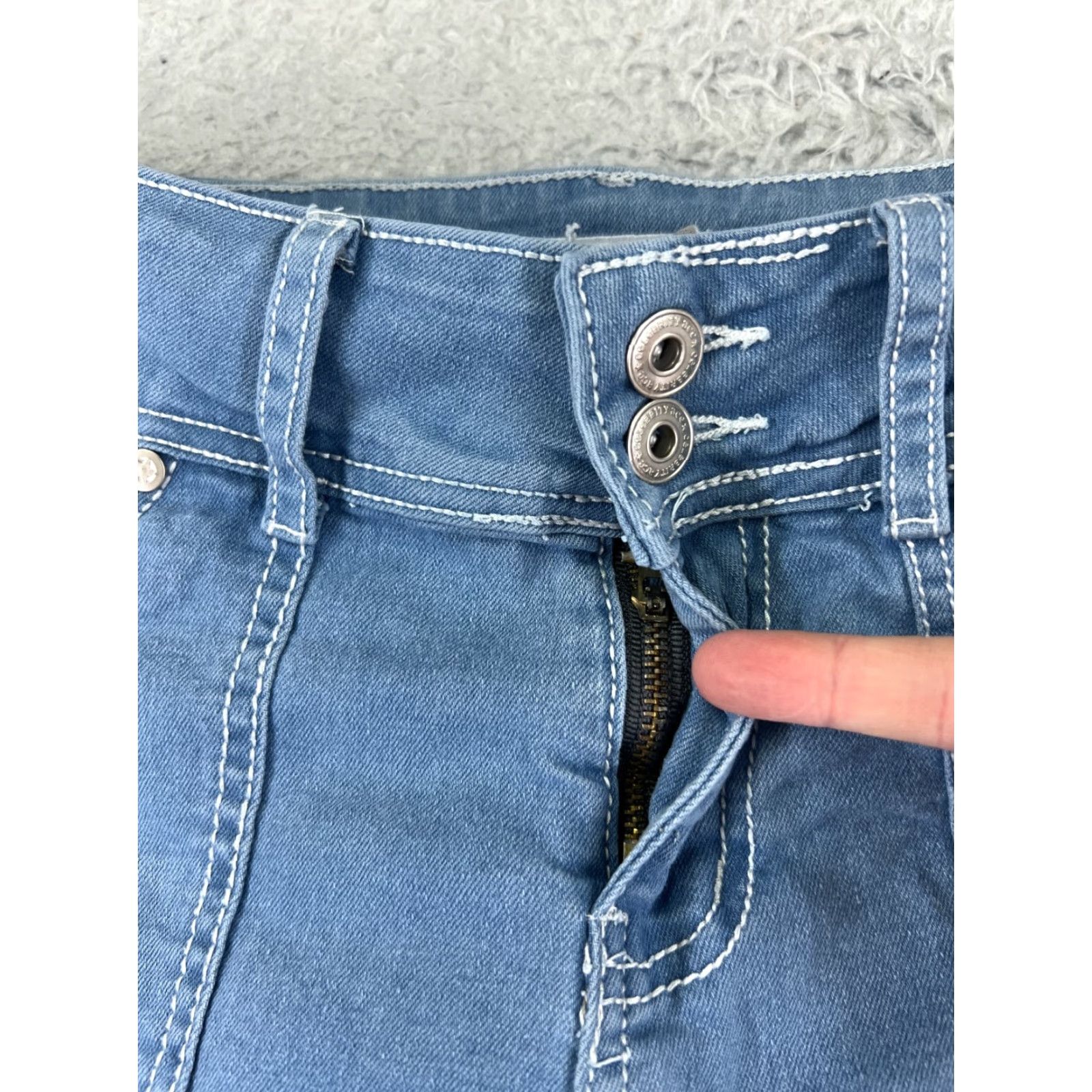 Denime Celebrity Ace Jeans Womens 30x29 Blue Denim Distressed Flared Slim Fit 5-Pocket Logo Button Zip Regular Adult Womens Clothing Size 30" / US 8 / IT 44 - 5 Thumbnail