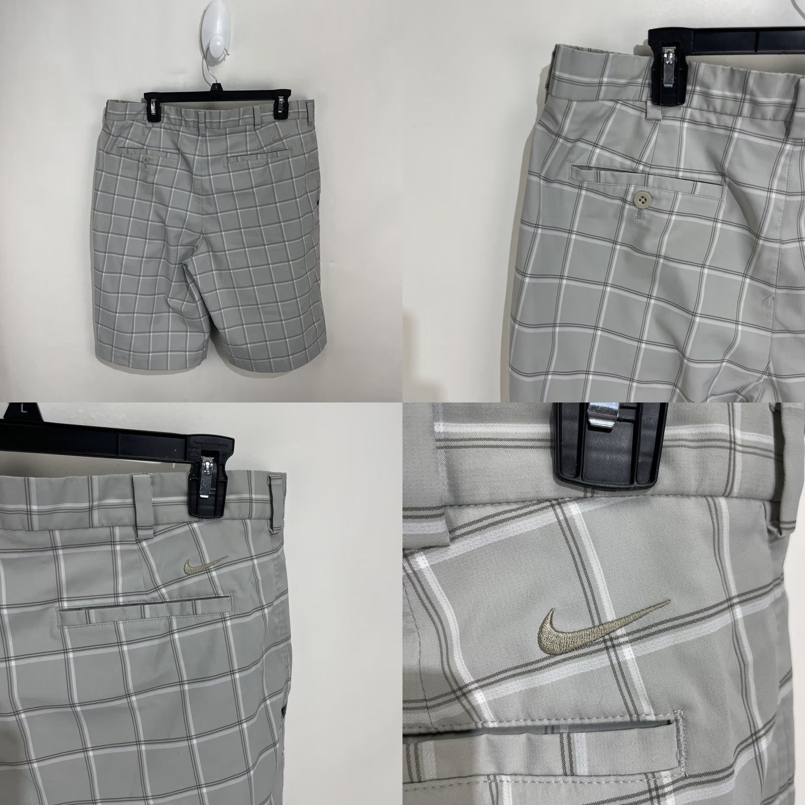 Nike Nike Golf Men’s Shorts Bermuda 35 White Grey Plaid Flat Front Dri Fit Casual Summer Spring Fall Mens Size US 35 - 8 Thumbnail