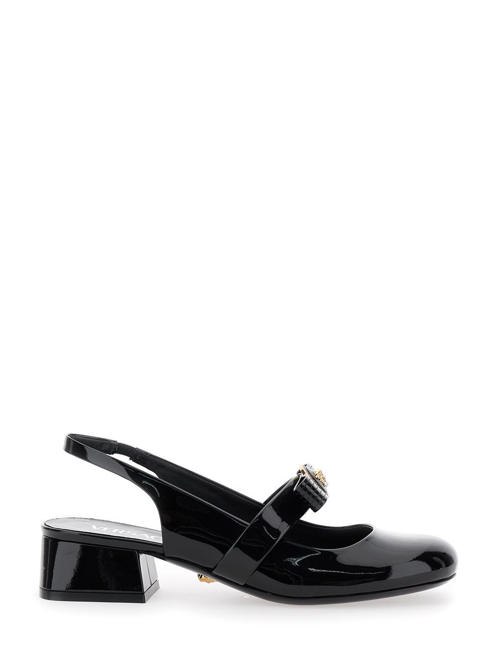 Versace Black Ballerina Shoes with Heel and Medusa Detail on the Front in Shiny Leather Woman Size US 8 / IT 38 - 1 Thumbnail
