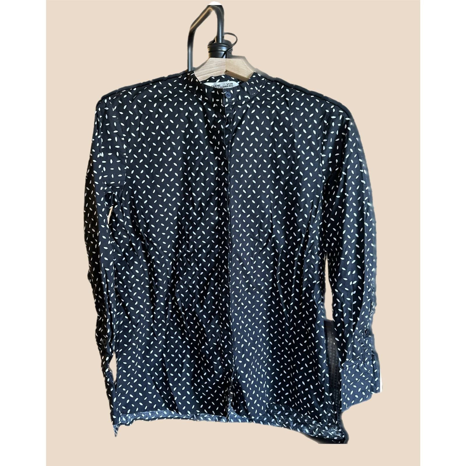 image of Diane Von Furstenberg Long Sleeve Button-Down Black Multi, Women's (Size XS)