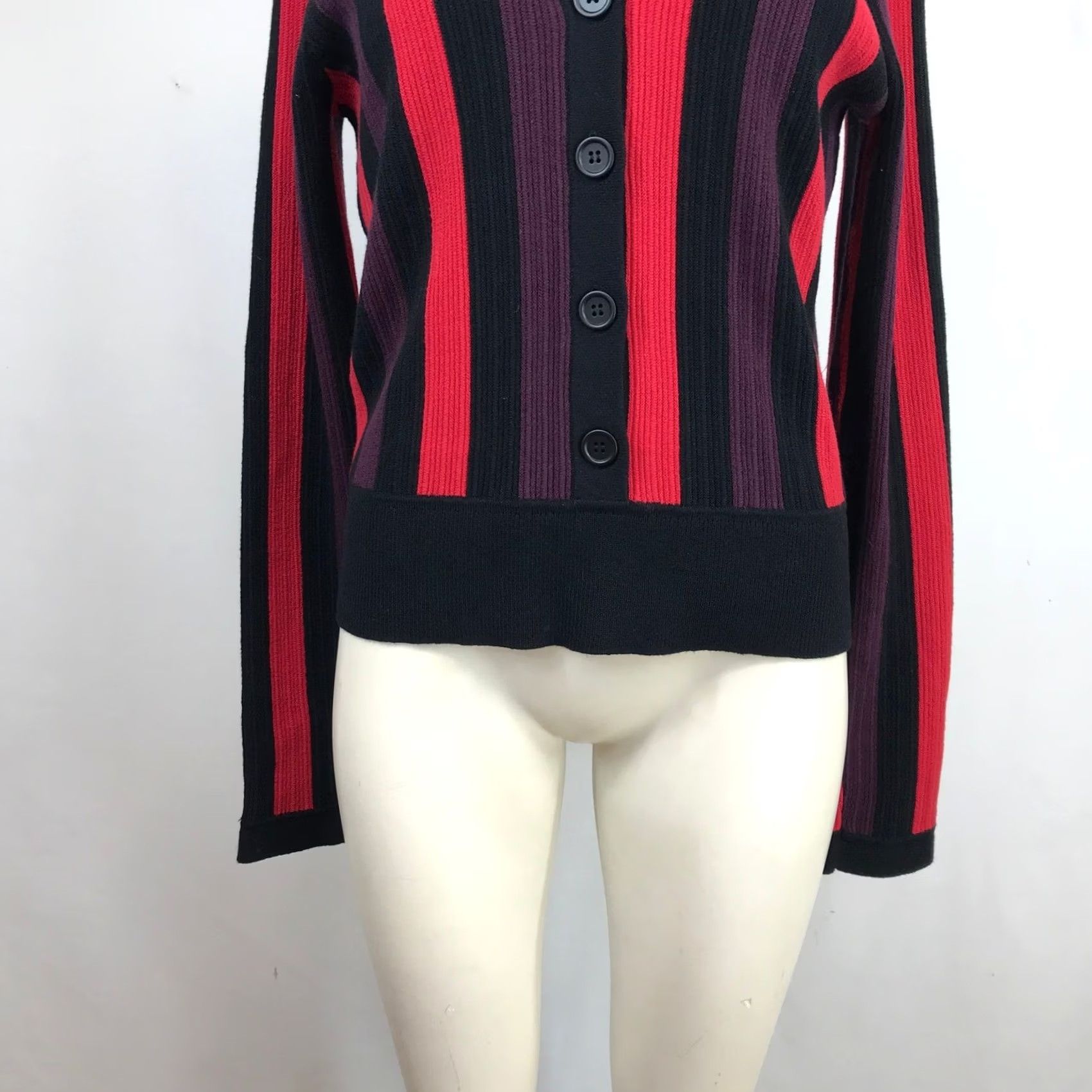 Vintage Cabi 3538 Cardigan Sweater V-Neck Ribbed Vertical Stripe Red Purple Black Wms M Size M / US 6-8 / IT 42-44 - 3 Thumbnail