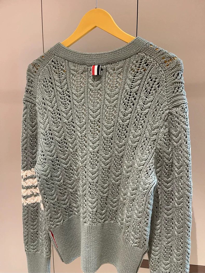 Thom Browne Thom browne Pine stone green four-striped hollow knitted ca Size US L / EU 52-54 / 3 - 5 Thumbnail