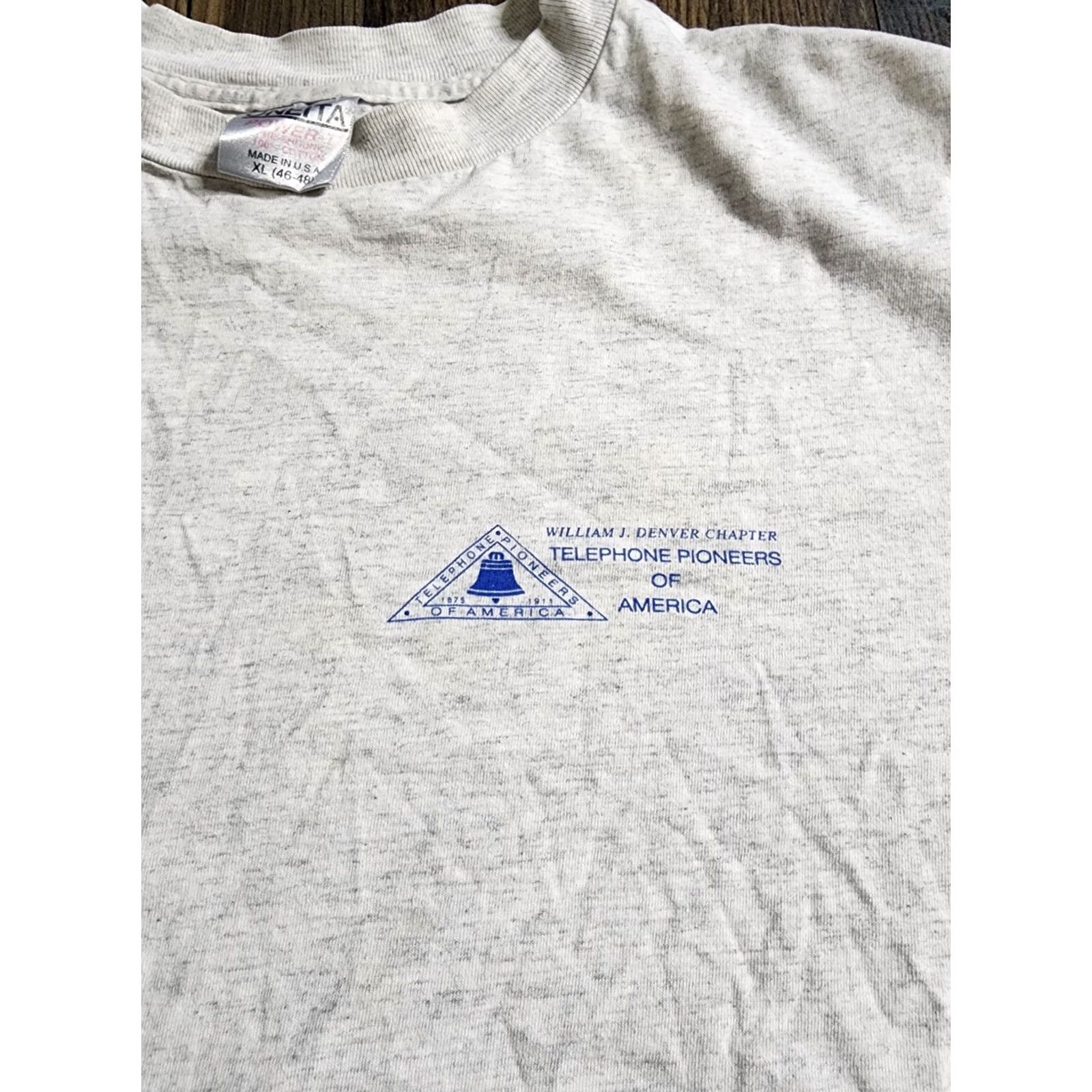 Vintage VINTAGE Oneita T Shirt Mens XL Gray 80s USA Telephone Pioneers Distressed Logo Short Sleeve Cotton Polyester Knit Size US XL / EU 56 / 4 - 2 Thumbnail