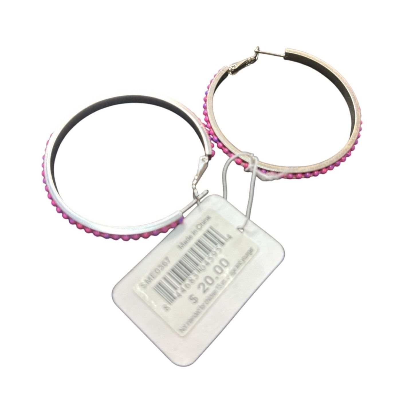 Steve Madden Steve Madden Silver-tone Hoop Earrings With Pink Beaded Det Size ONE SIZE - 1 Thumbnail