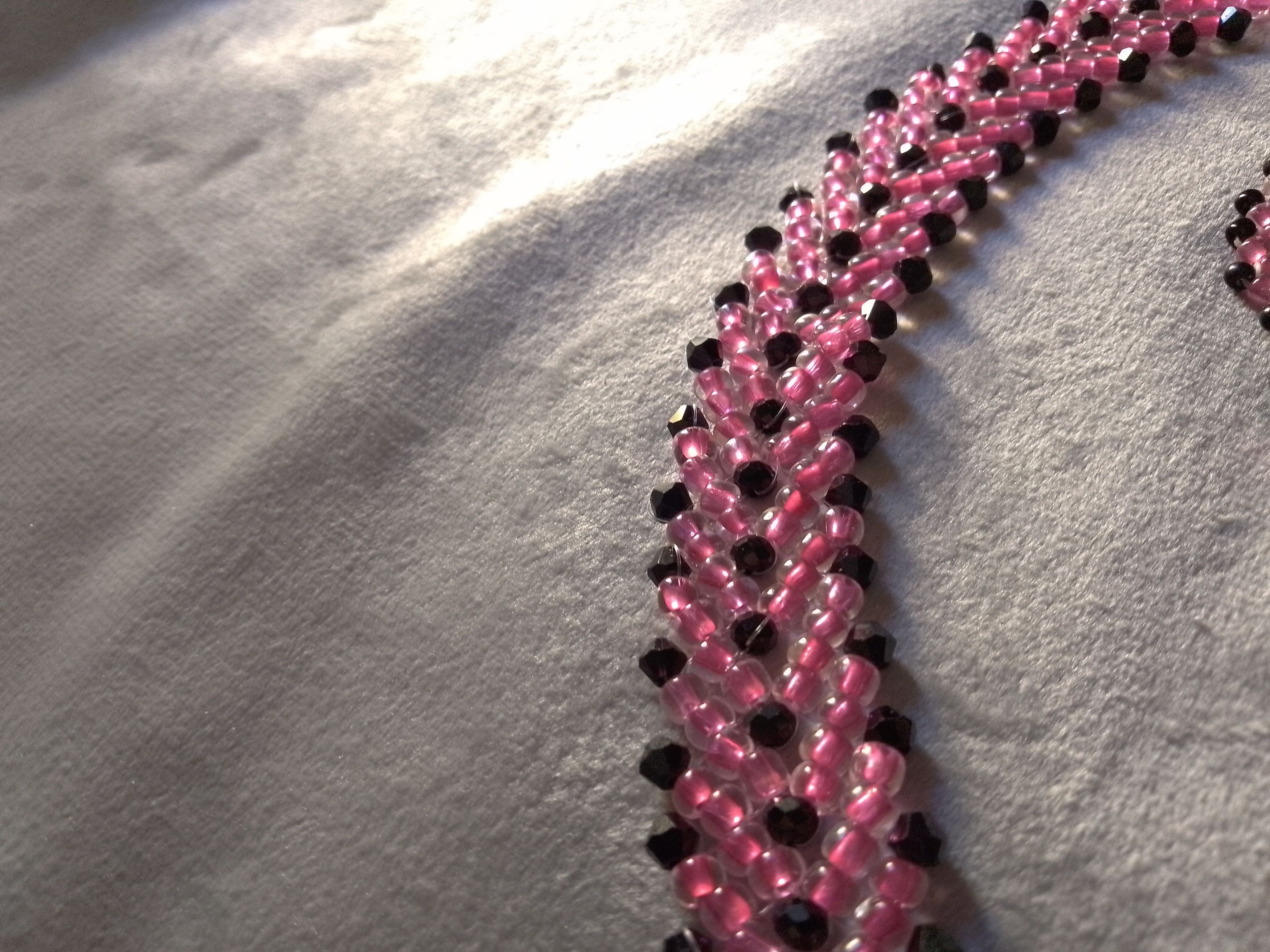 Handmade Necklace Braided Pink Black Earrings Crystals Elegant Size ONE SIZE - 12 Thumbnail