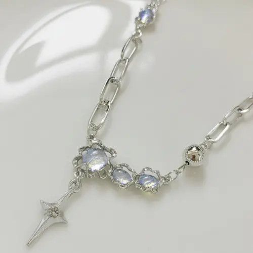 Jewelry Y2K Style Synthetic Moon stone Star Pendant Necklace Size ONE SIZE - 3 Thumbnail