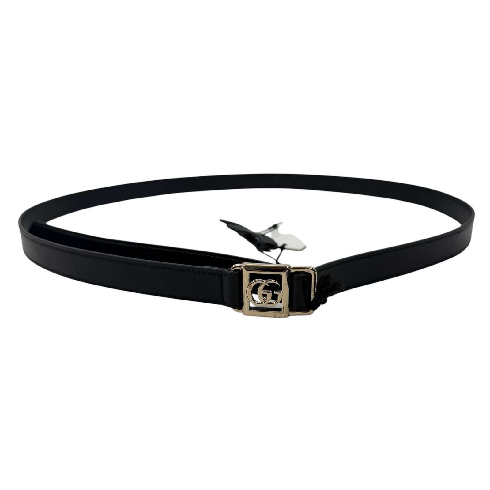 Gucci 20mm Leather Tie Belt Double GG Logo Black 95/38 display picture 2