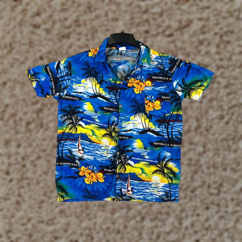 Vintage Haniel Shirt Mens Medium Blue Floral Palm Hawaiian Style Dominican Republic Size US M / EU 48-50 / 2 - 1 Thumbnail