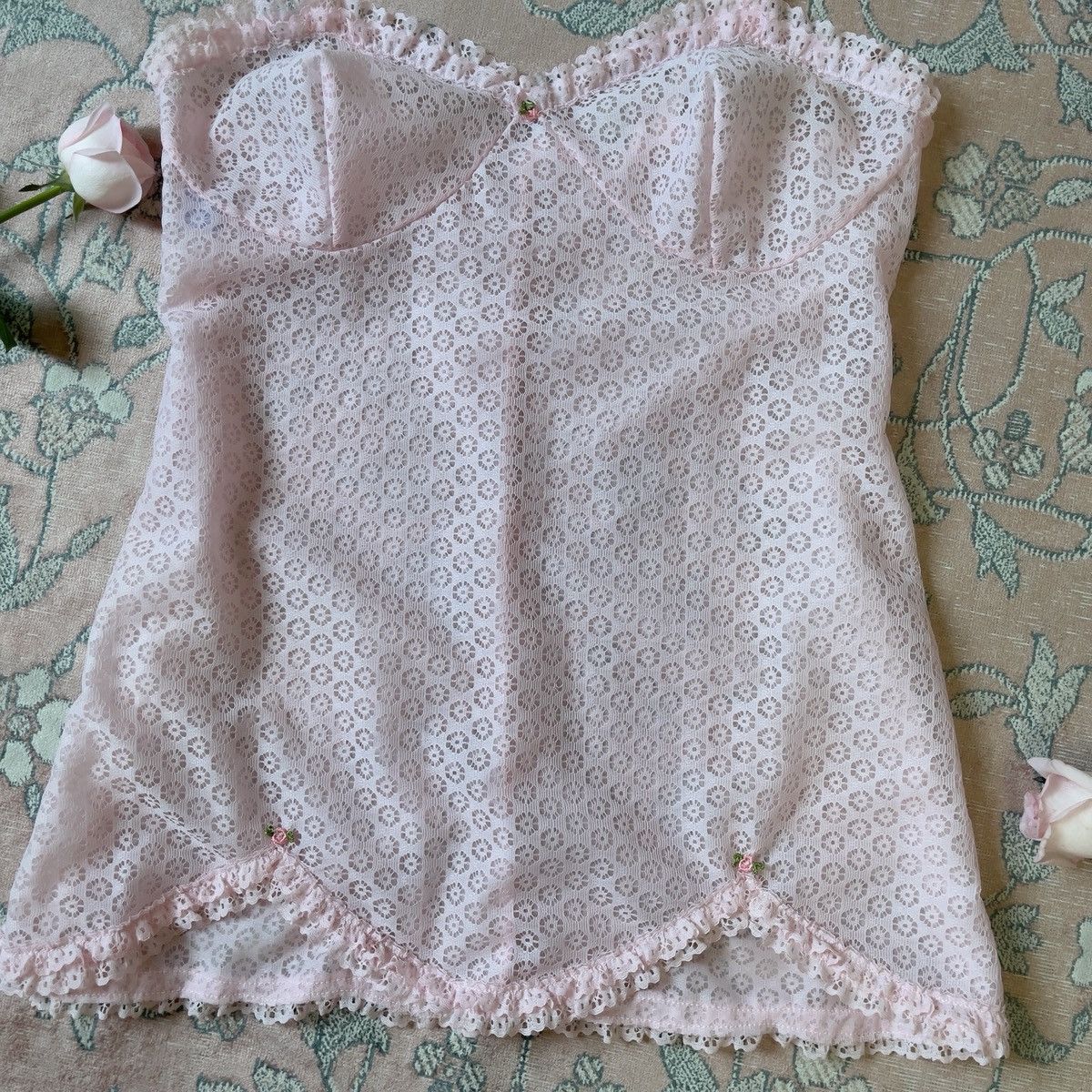 Vintage Vintage 1970s Pink Lace Lingerie Slip Dress (M–L) Size L / US 10 / IT 46 - 10 Thumbnail